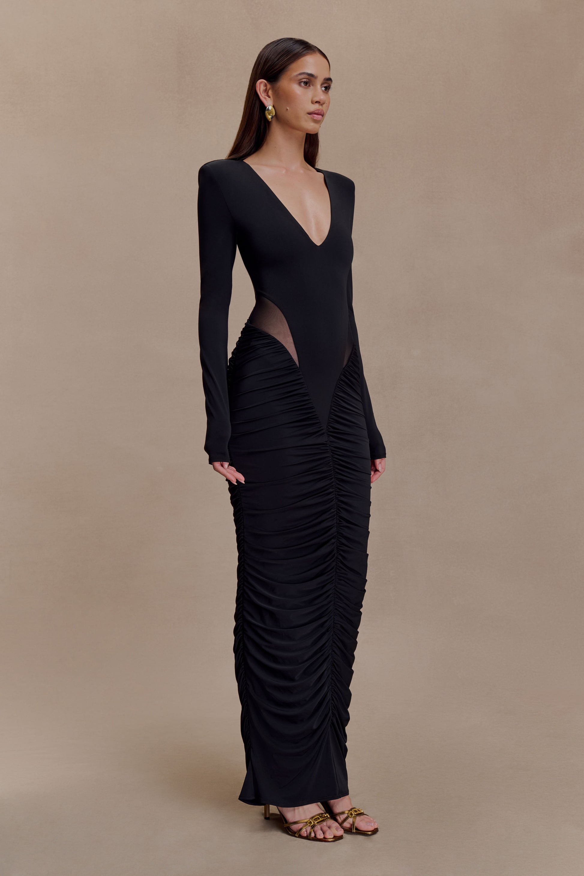 Louanne Slinky Long Sleeve Maxi Dress - Black #4