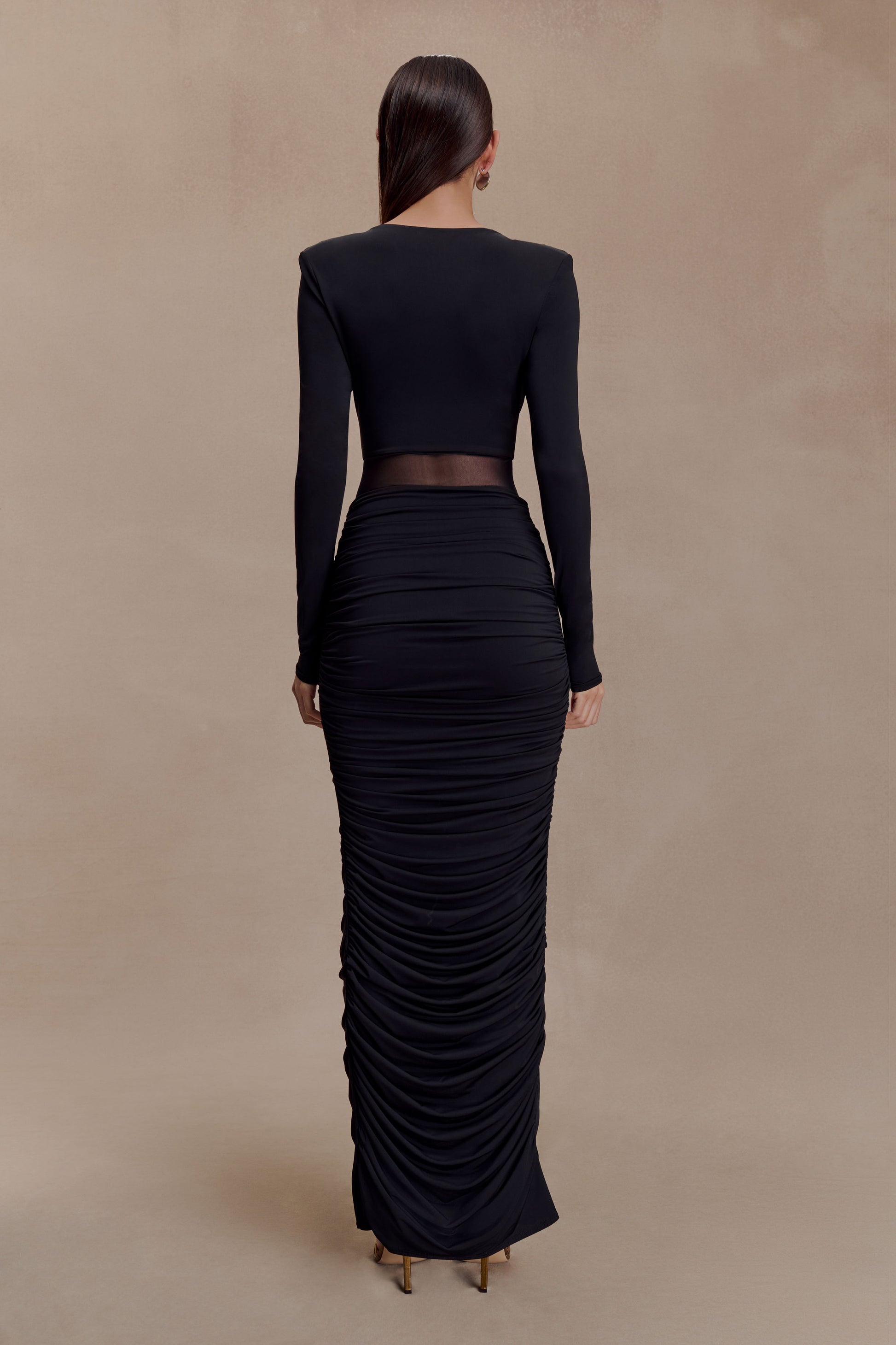 Louanne Slinky Long Sleeve Maxi Dress - Black #2