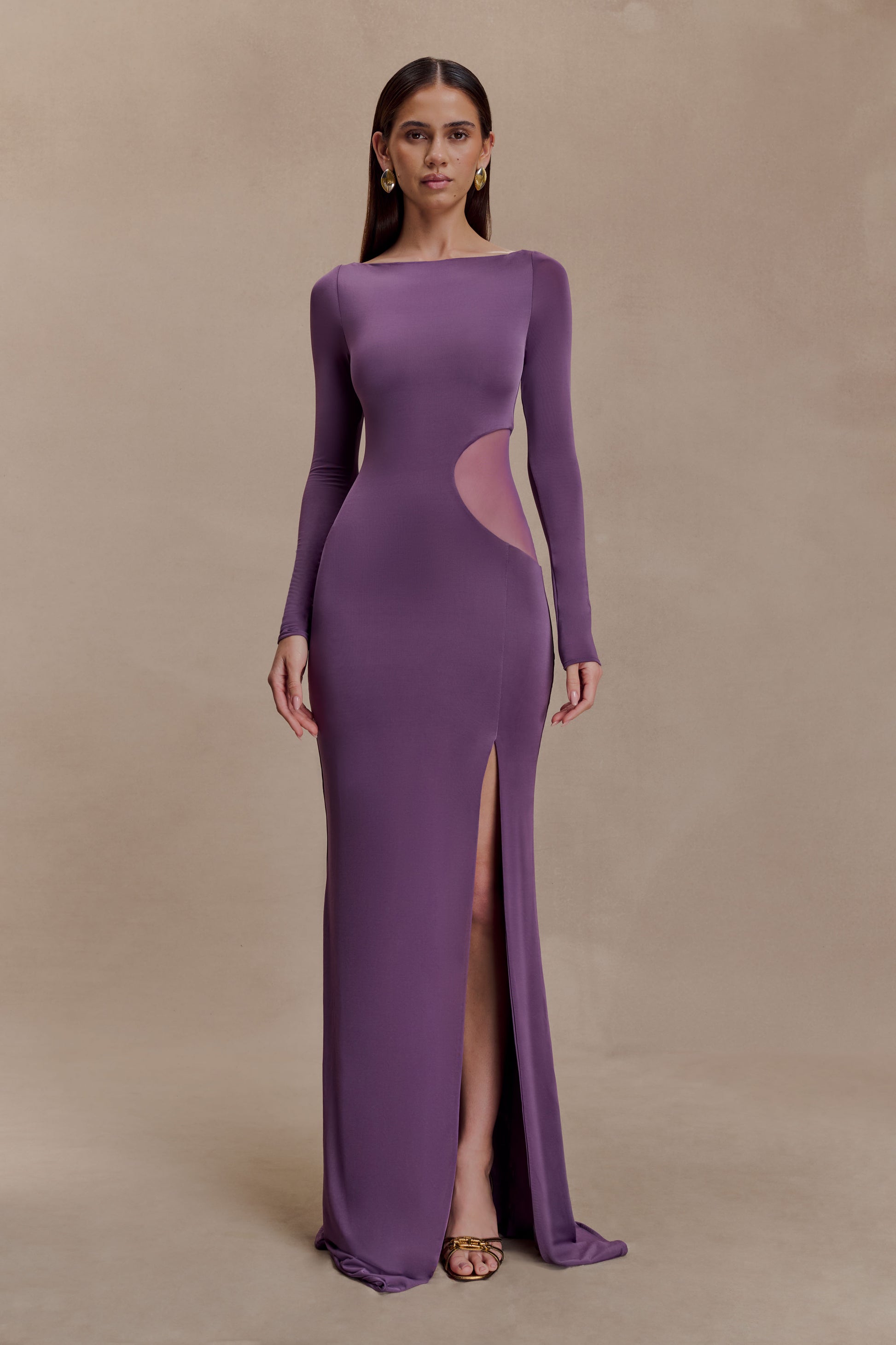 Megan Slinky And Mesh Maxi Dress - Purple #3