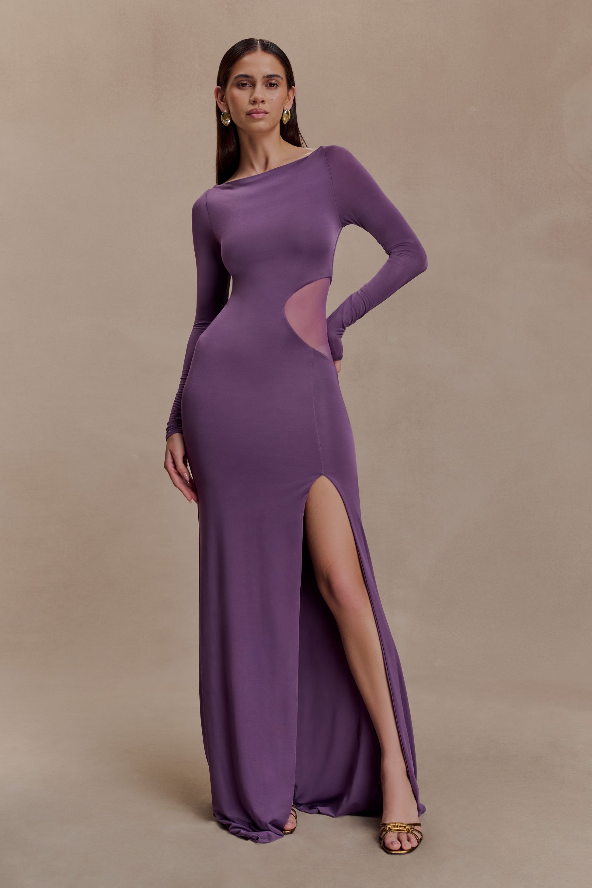 Megan Slinky And Mesh Maxi Dress - Purple #5