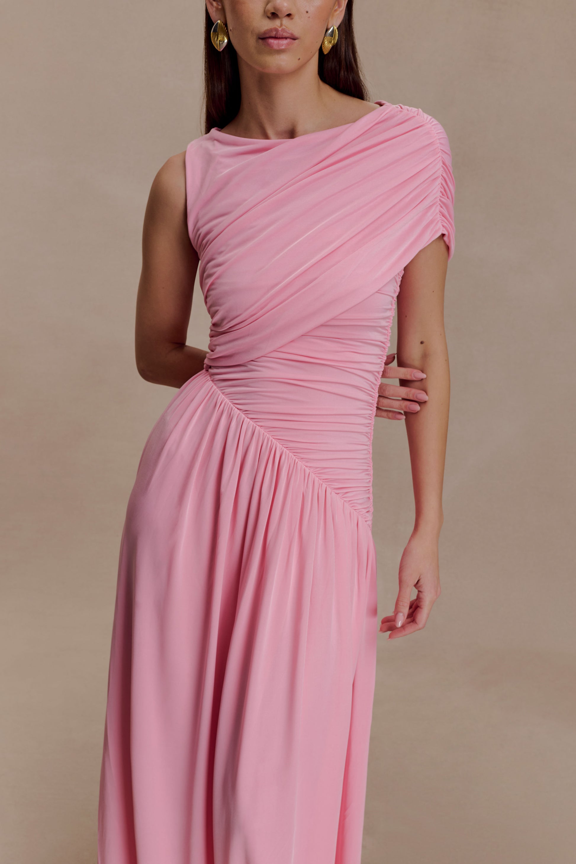 Ayeshya Slinky Asymmetric Maxi Dress - Candy Pink #3