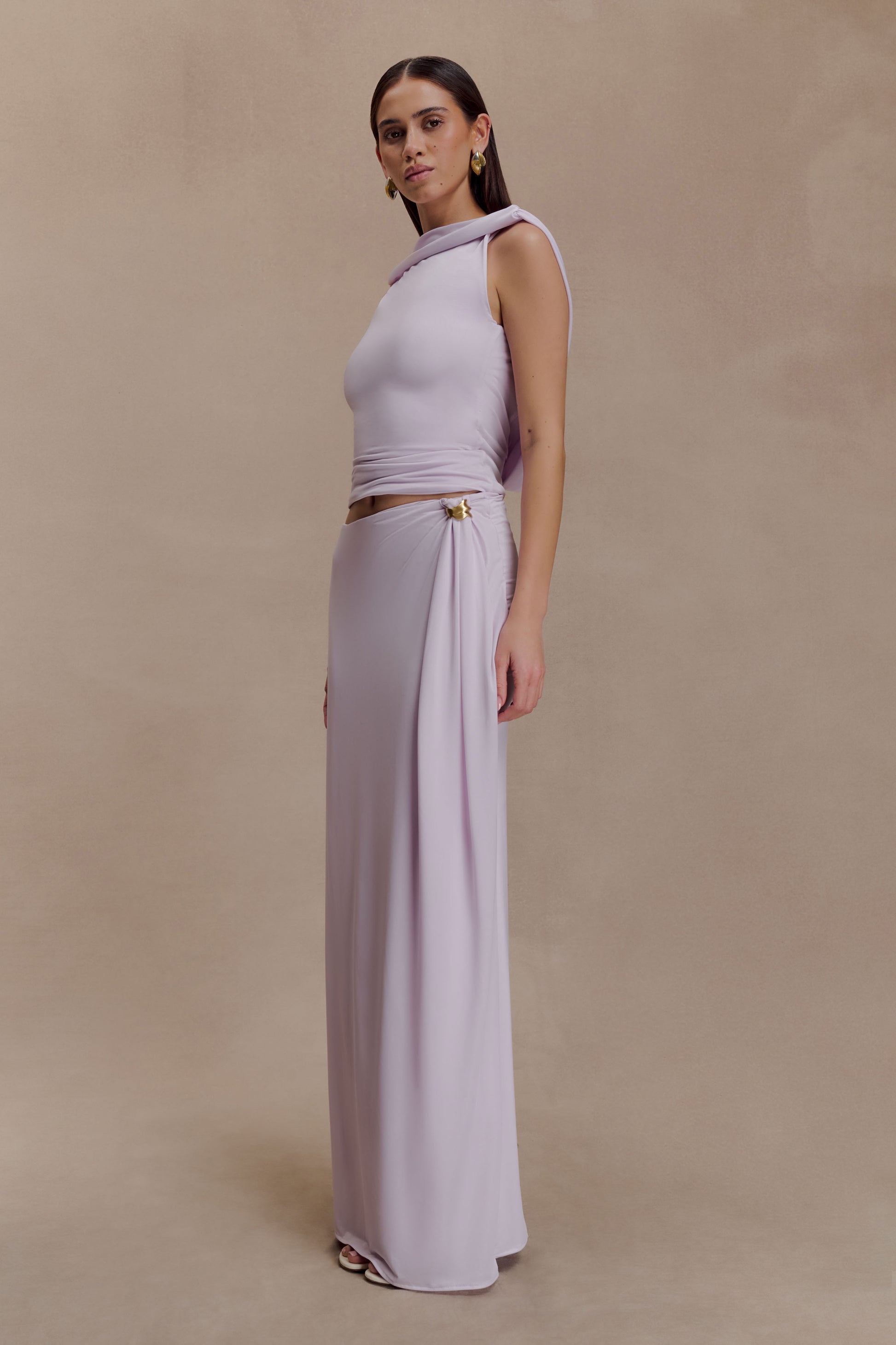 Bridget Slinky Maxi Skirt With Hardware - Dusty Lilac #3