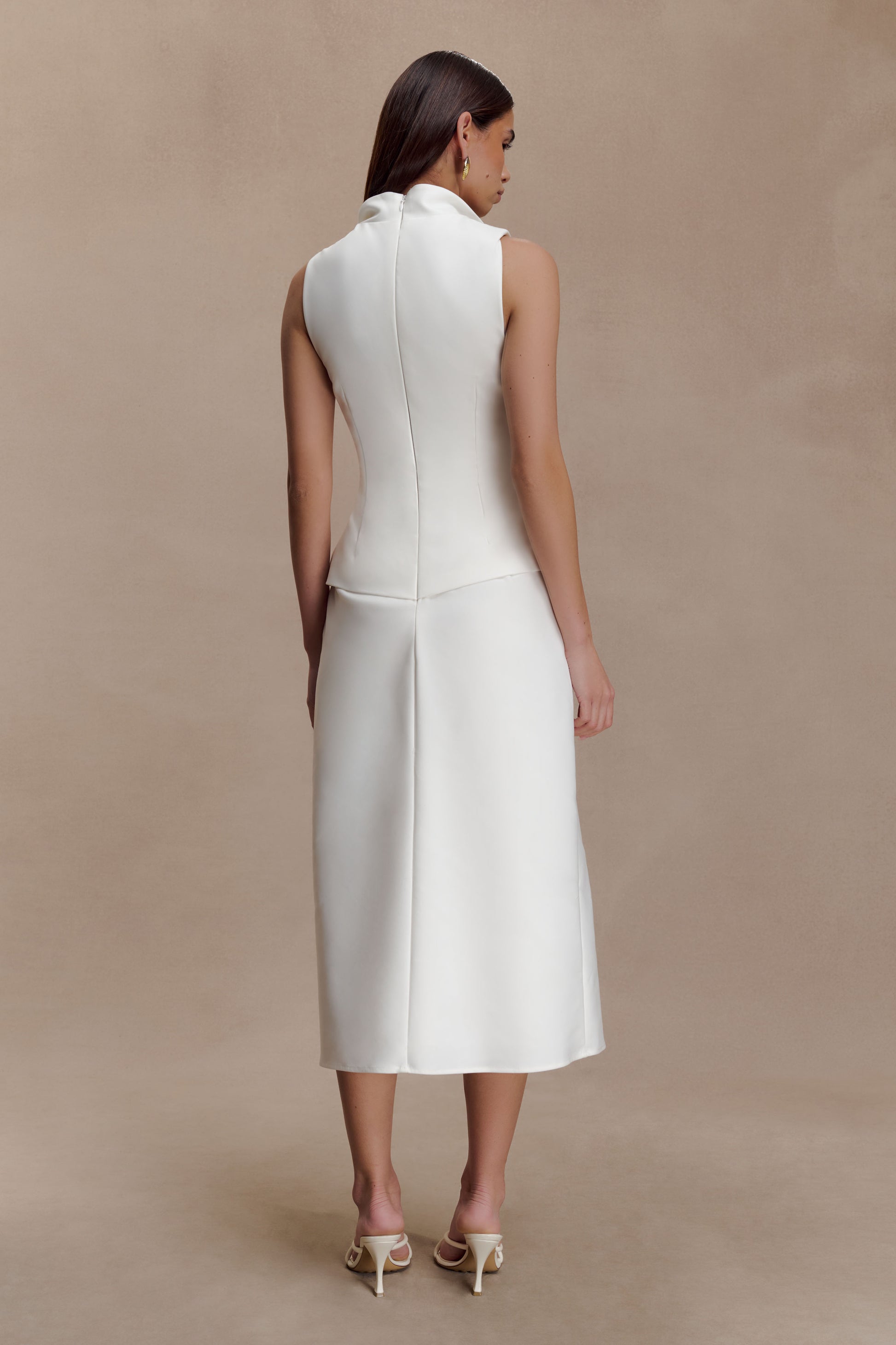 Yanina Cotton Halter Midi Dress - White #2