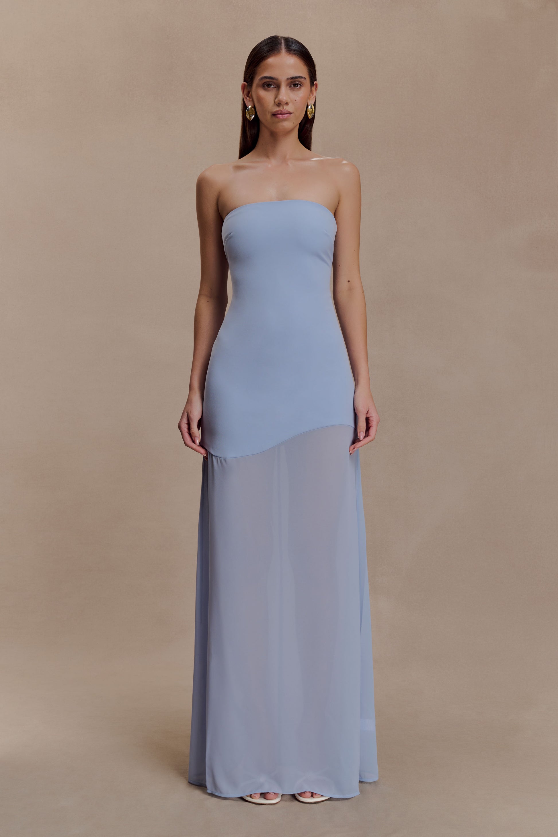 Mason Crepe And Chiffon Maxi Dress - Powder Blue | MESHKI Mason Crepe And Chiffon Maxi Dress - Powder Blue | MESHKI