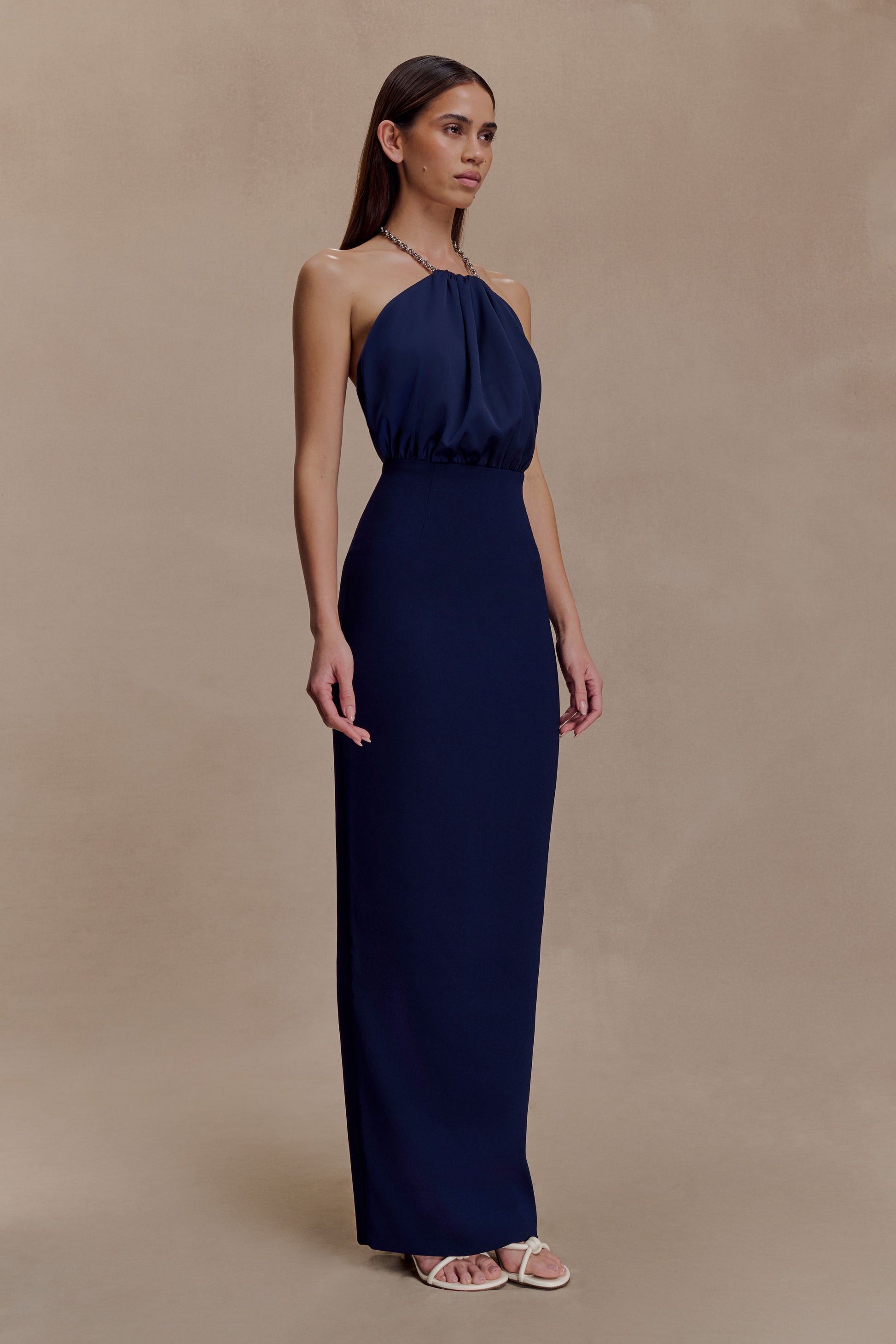 Elina Satin Necklace Maxi Dress - Navy | MESHKI Elina Satin Necklace Maxi Dress - Navy | MESHKI