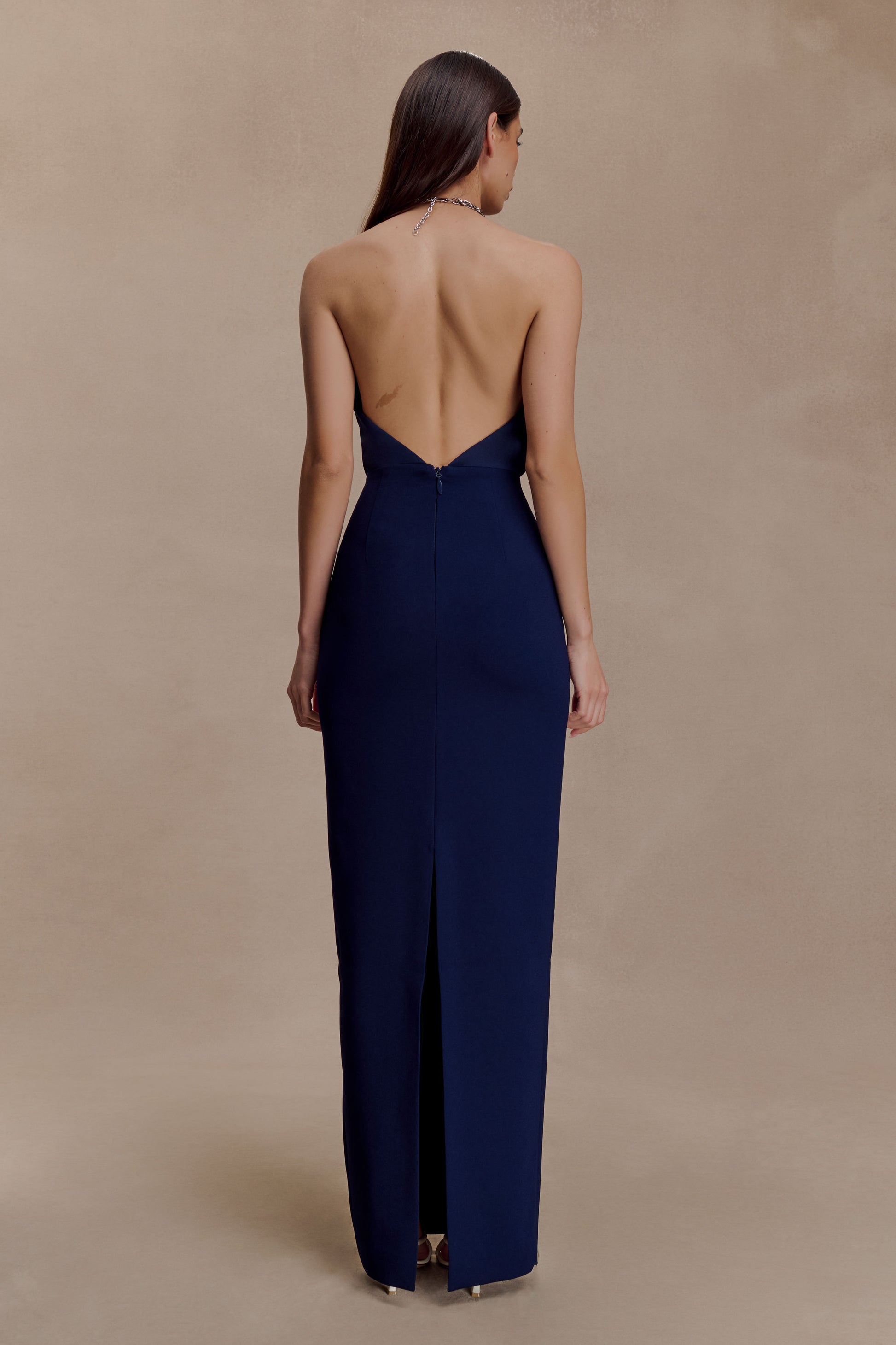 Elina Satin Necklace Maxi Dress - Navy #2