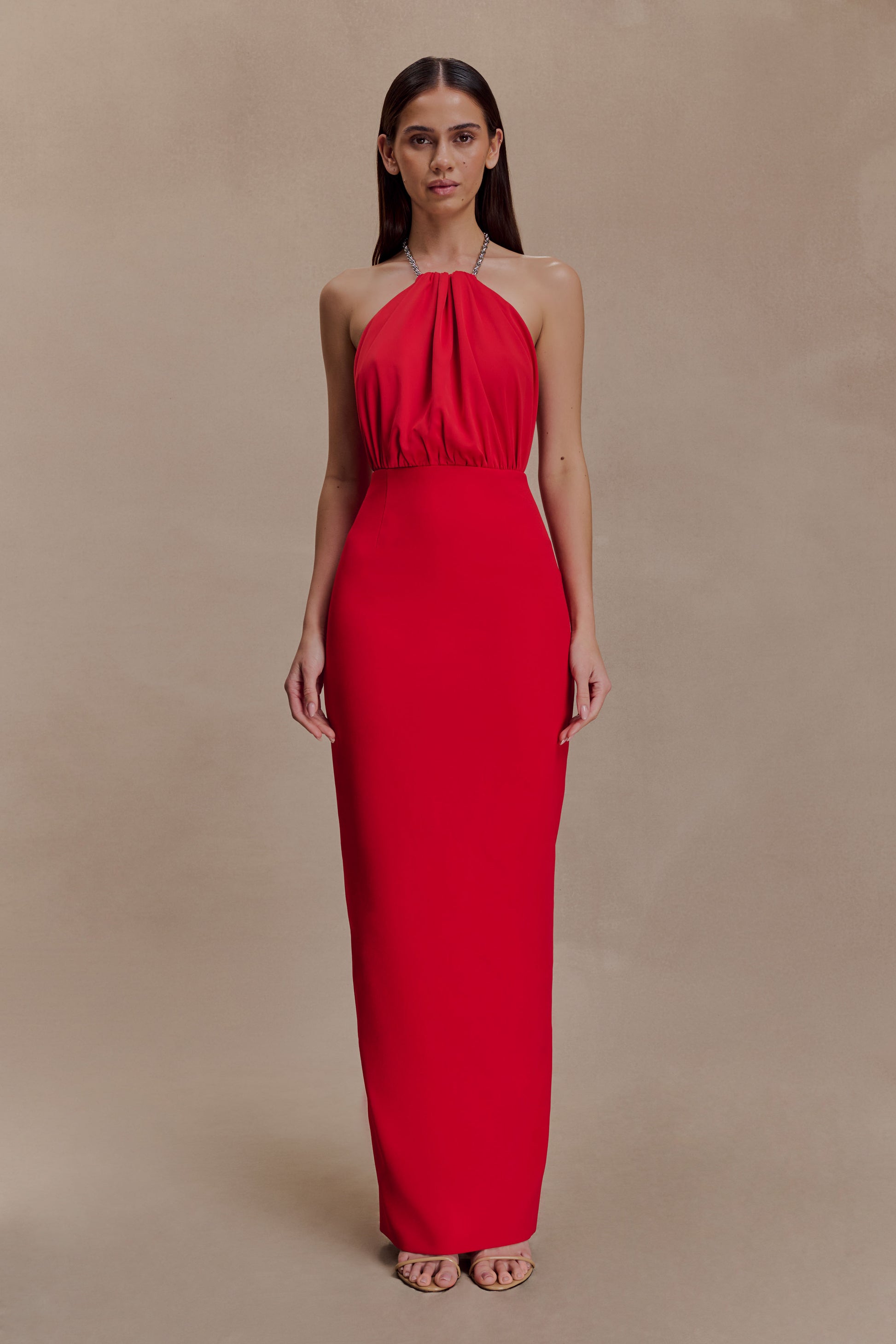 Elina Satin Necklace Maxi Dress - Red #5