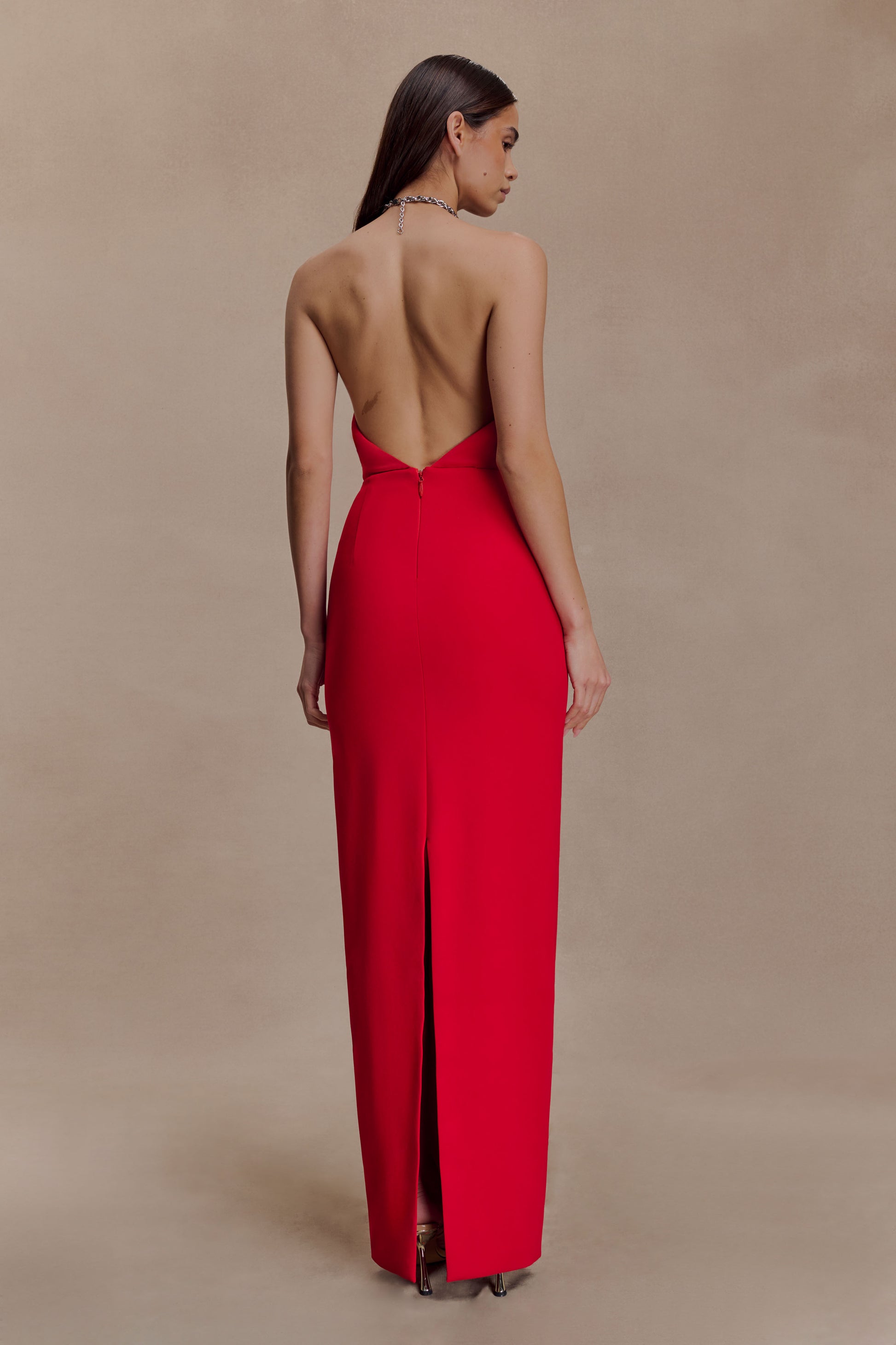 Elina Satin Necklace Maxi Dress - Red #2
