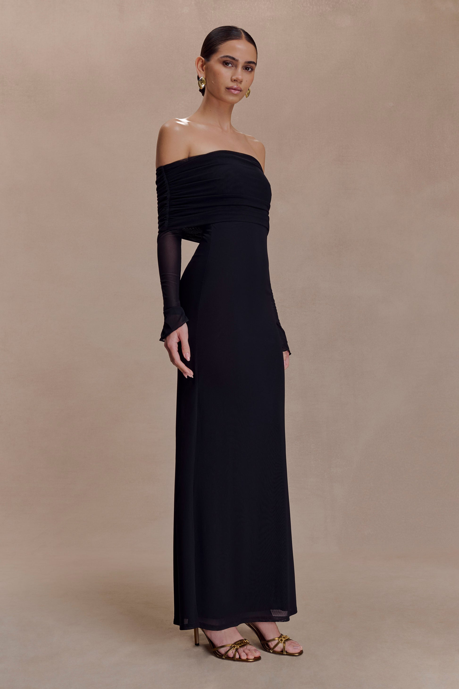 Josie Off Shoulder Mesh Maxi Dress - Black #5