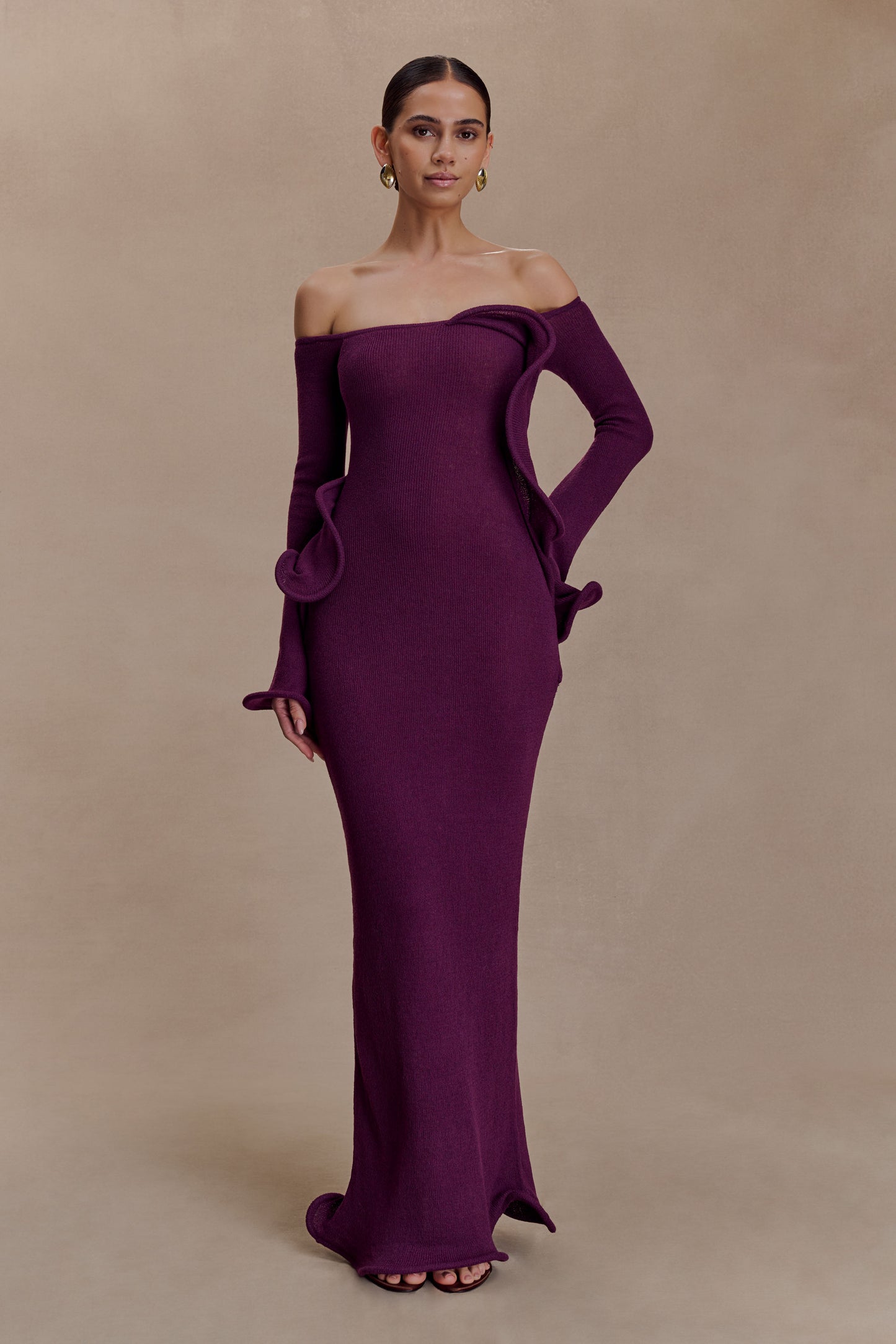 Sandrine Off Shoulder Knit Maxi Dress - Plum