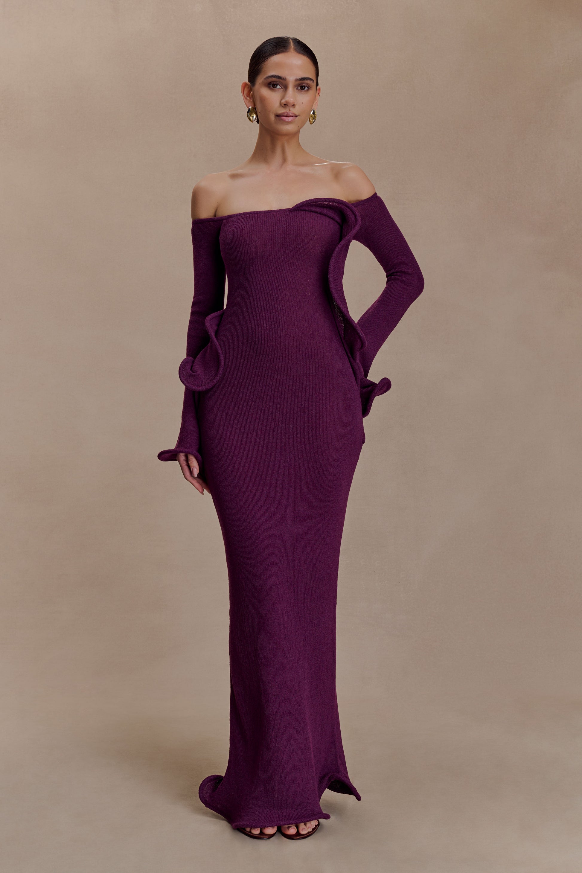 Sandrine Off Shoulder Knit Maxi Dress - Plum #5