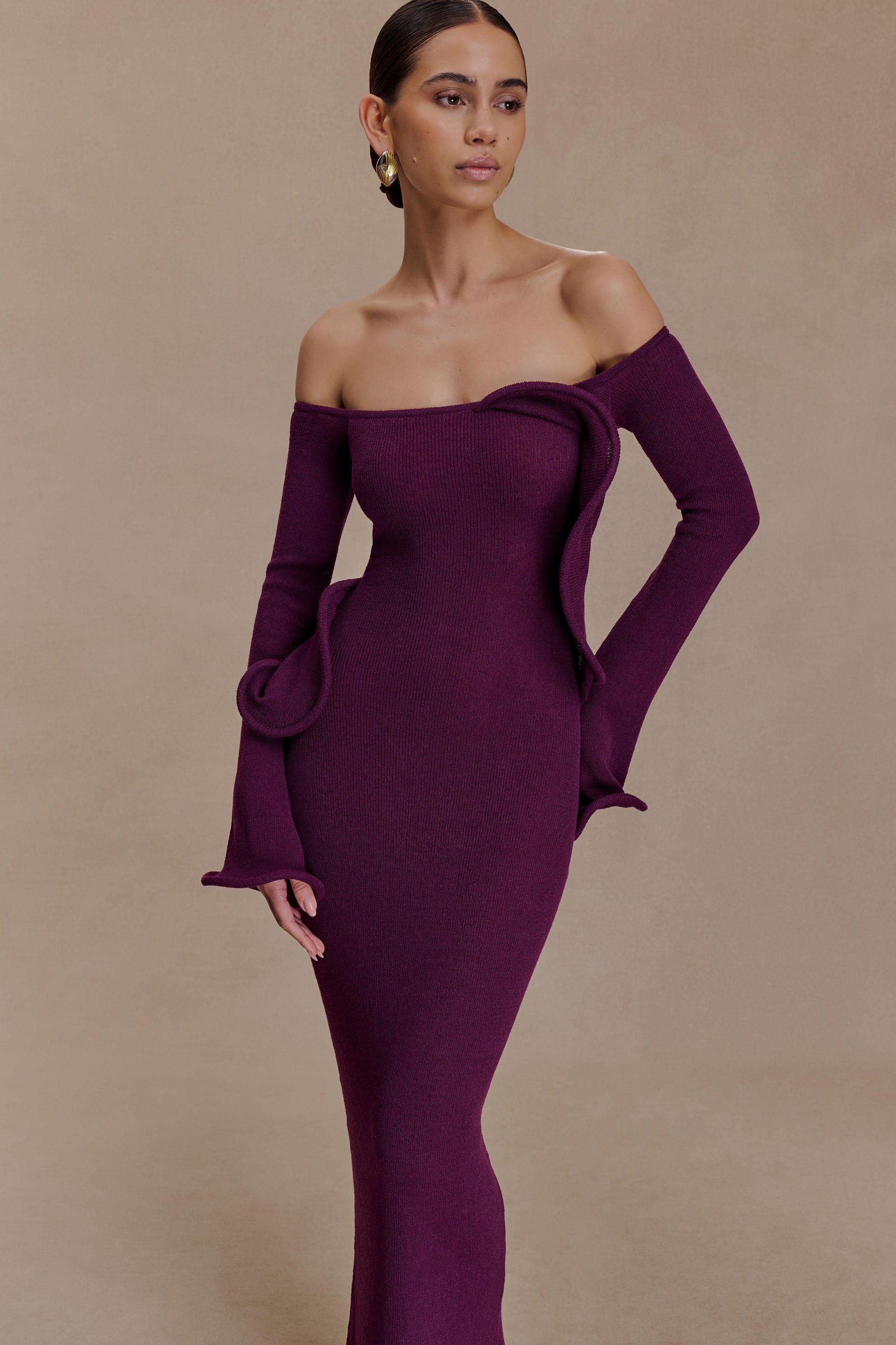 Sandrine Off Shoulder Knit Maxi Dress - Plum #7