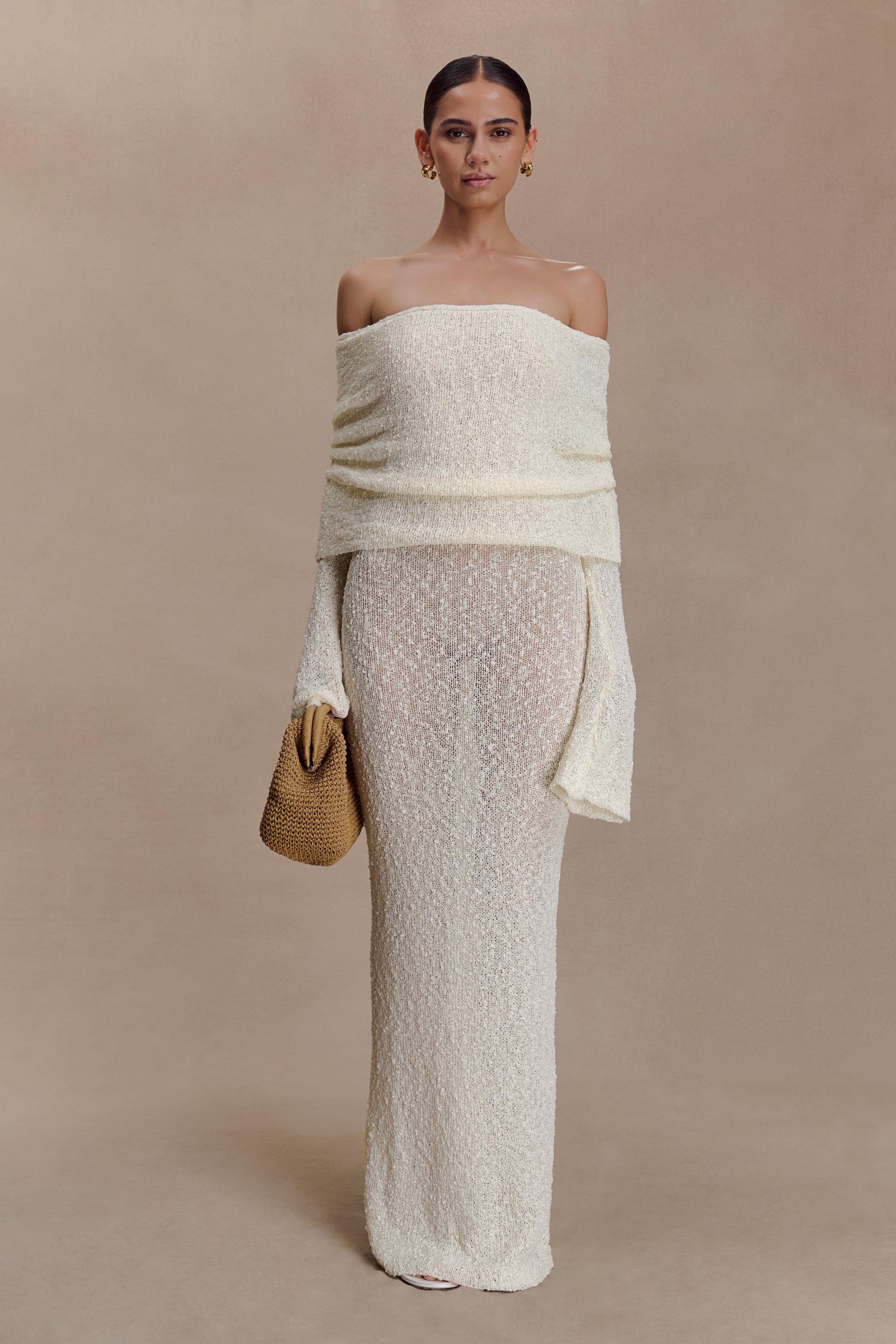 Marisol Off Shoulder Boucle Maxi Dress - Ivory #4