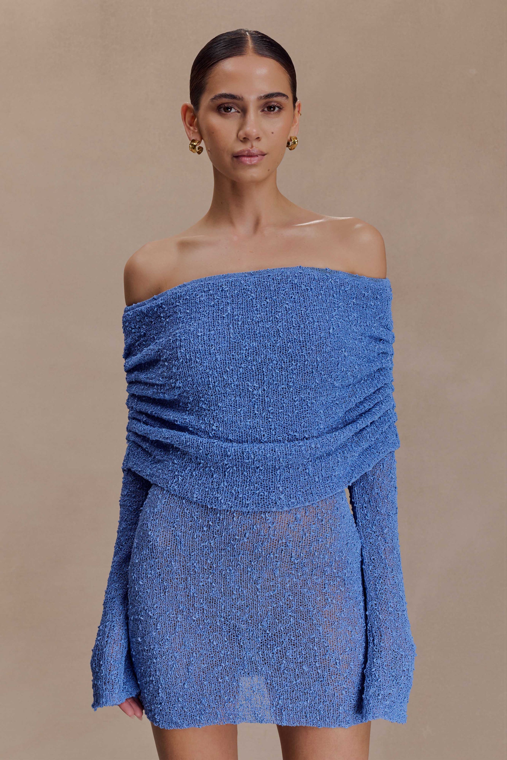 Marisol Off Shoulder Boucle Mini Dress - Periwinkle #7