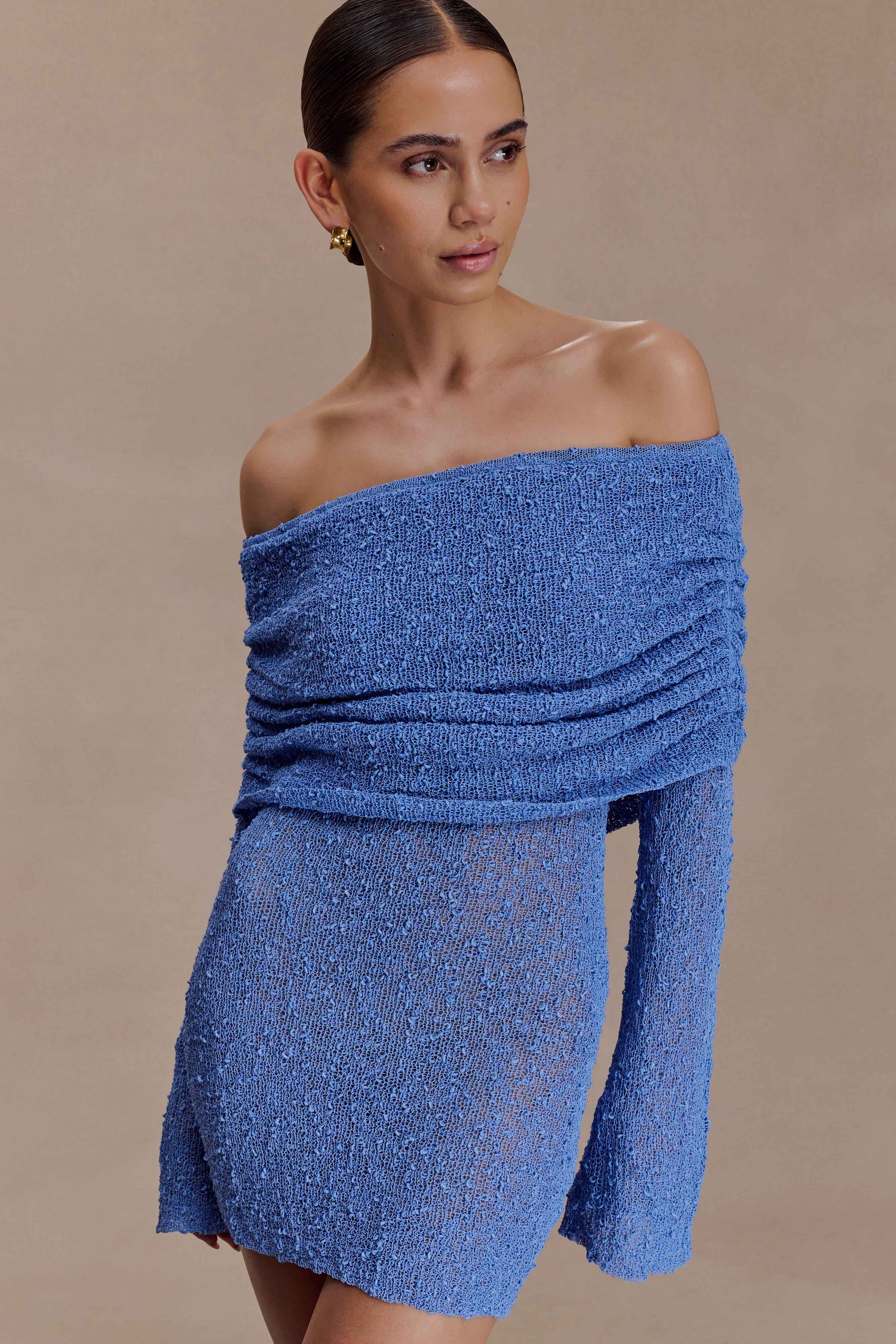Marisol Off Shoulder Boucle Mini Dress - Periwinkle #4