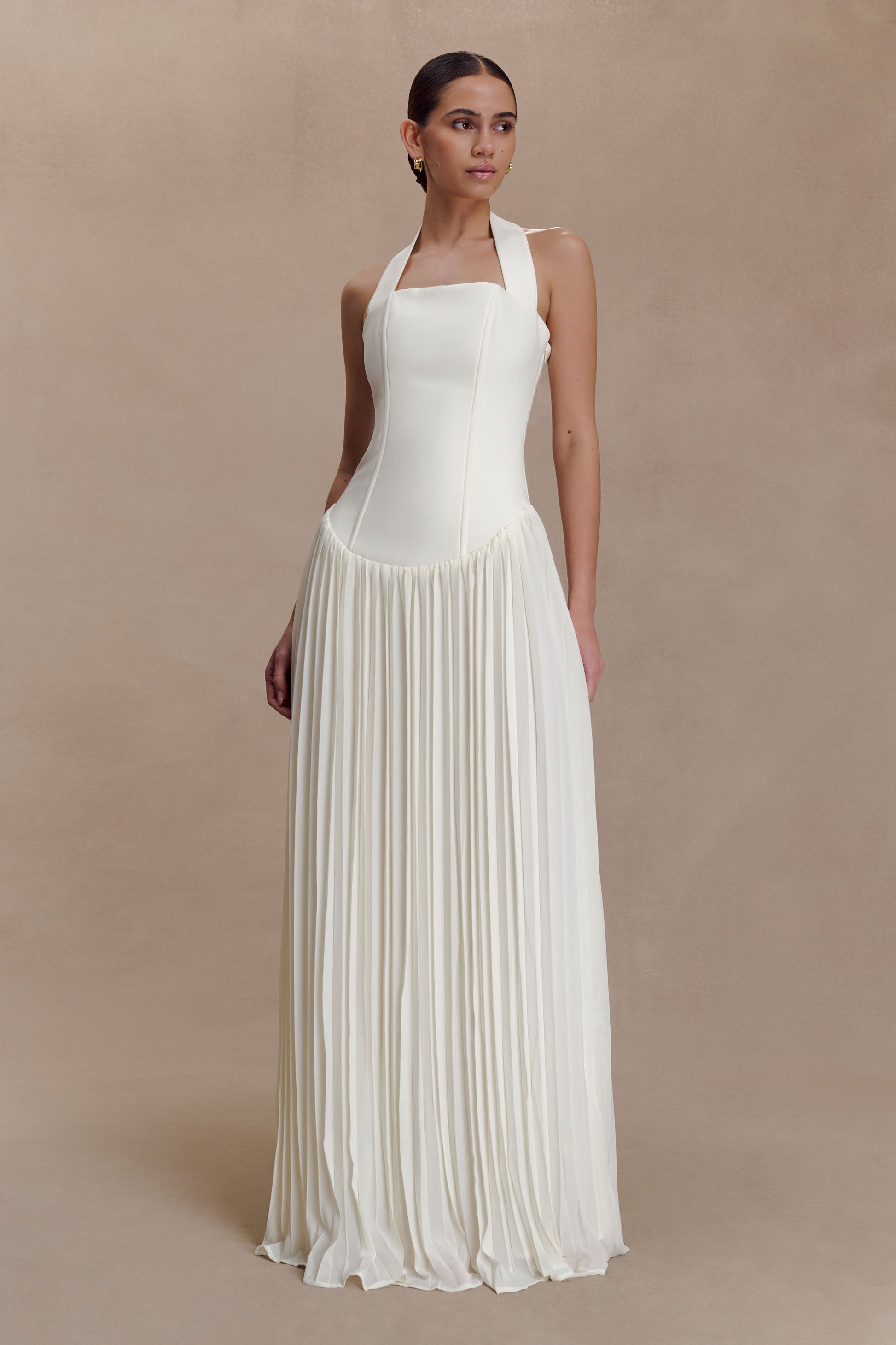 Stacie Pleated Halter Maxi Dress - Ivory #6