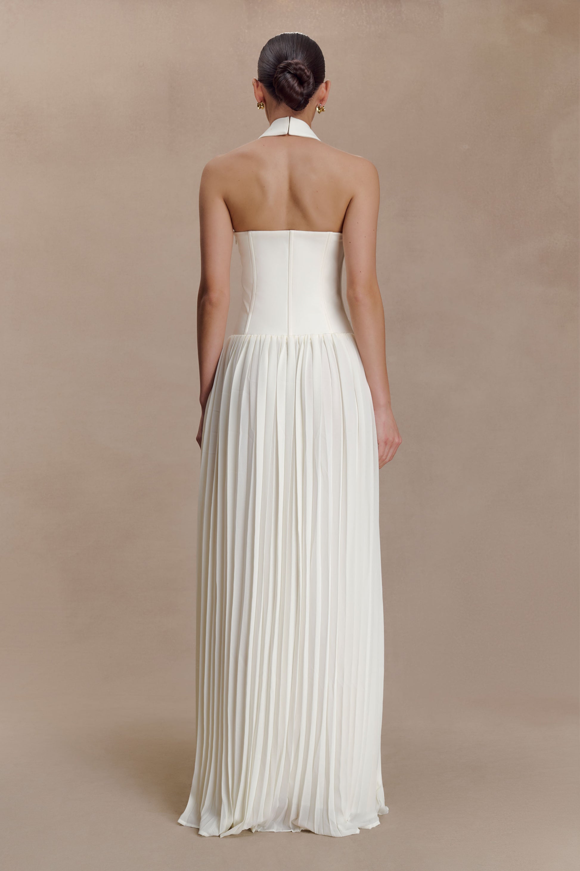 Stacie Pleated Halter Maxi Dress - Ivory #2