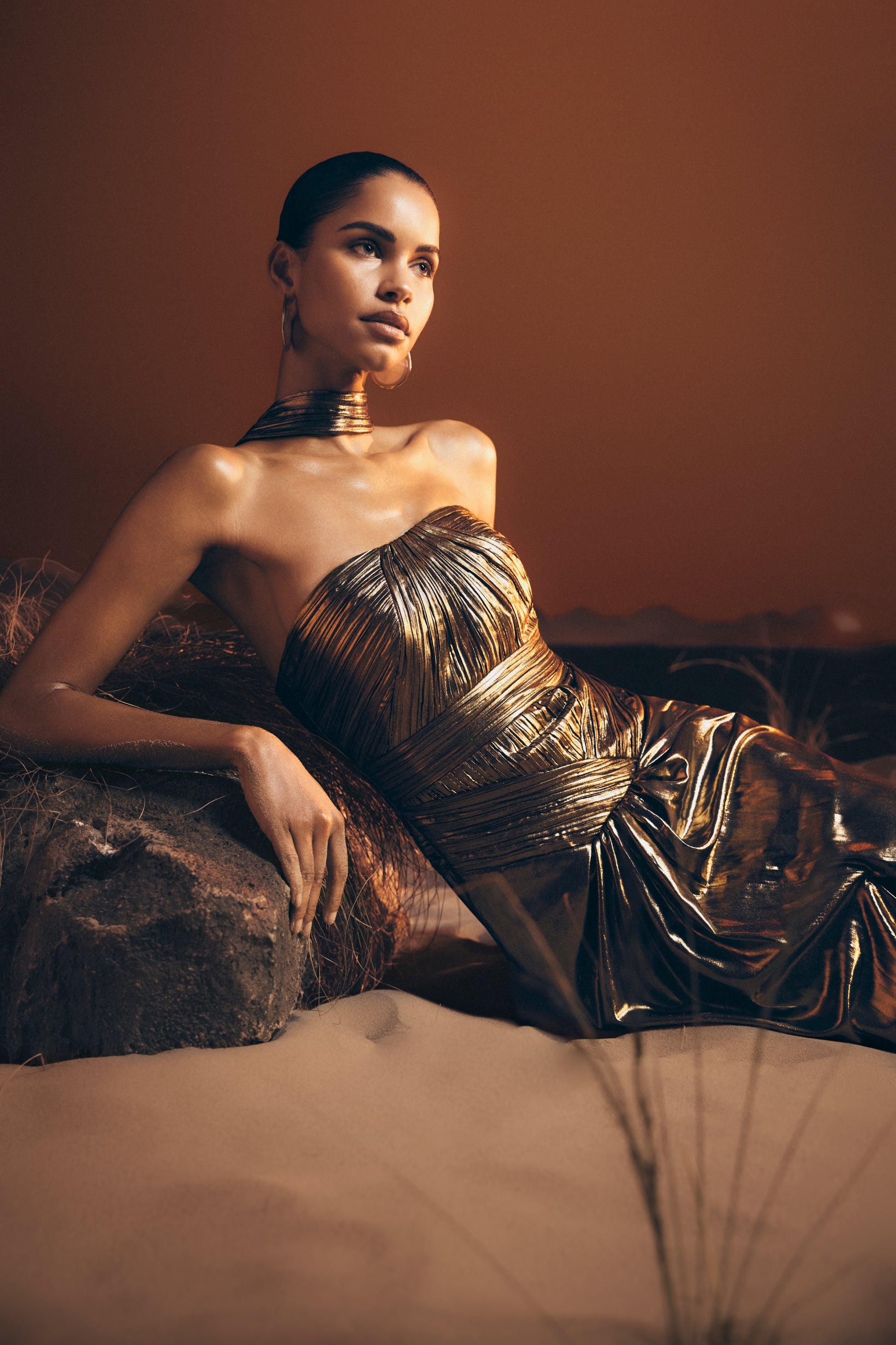 Clemence Plisse Maxi Dress - Gold #2