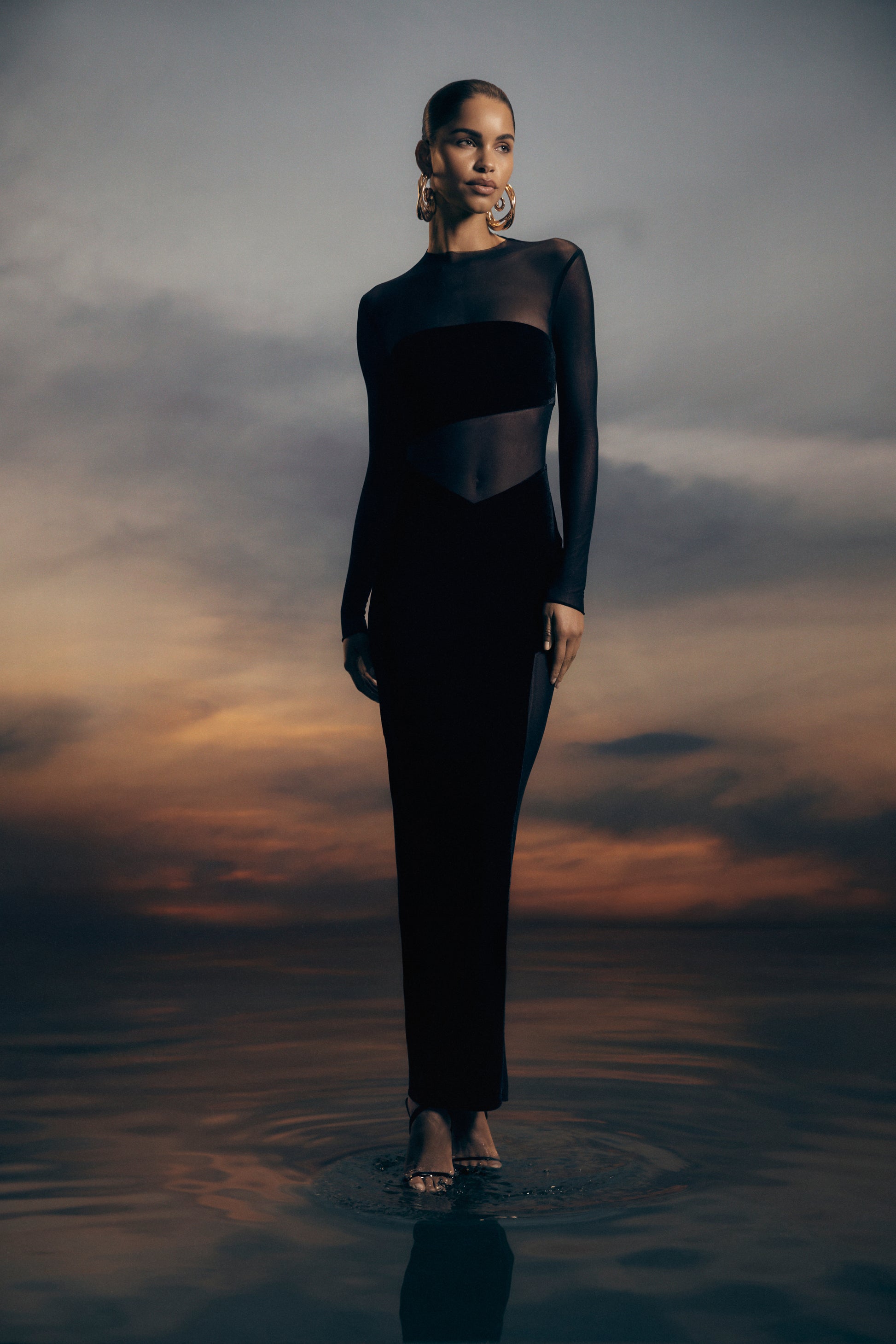 Davina Velvet And Mesh Maxi Dress - Black #3