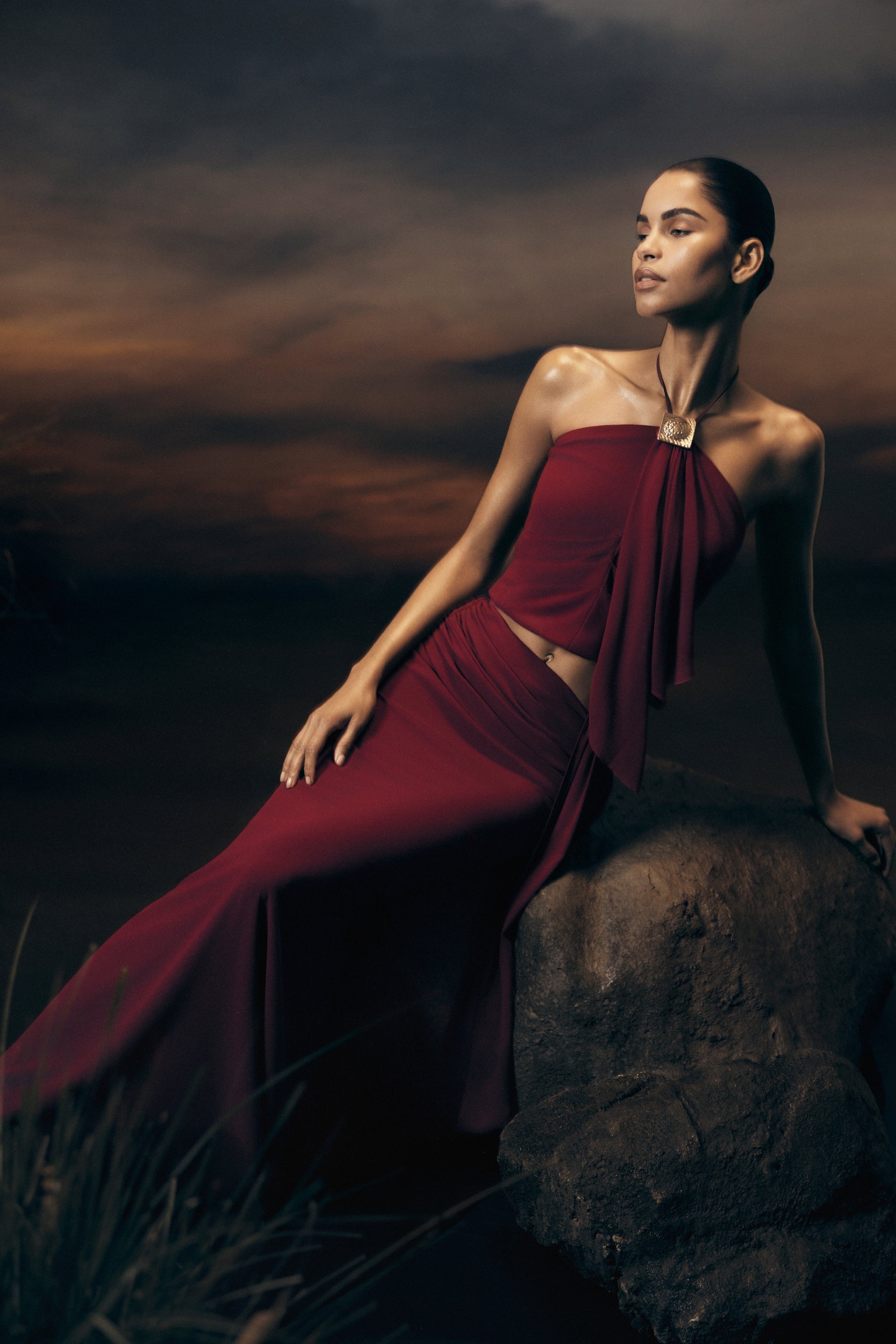 Celina Chiffon Overlay Maxi Skirt - Cherry Red #3