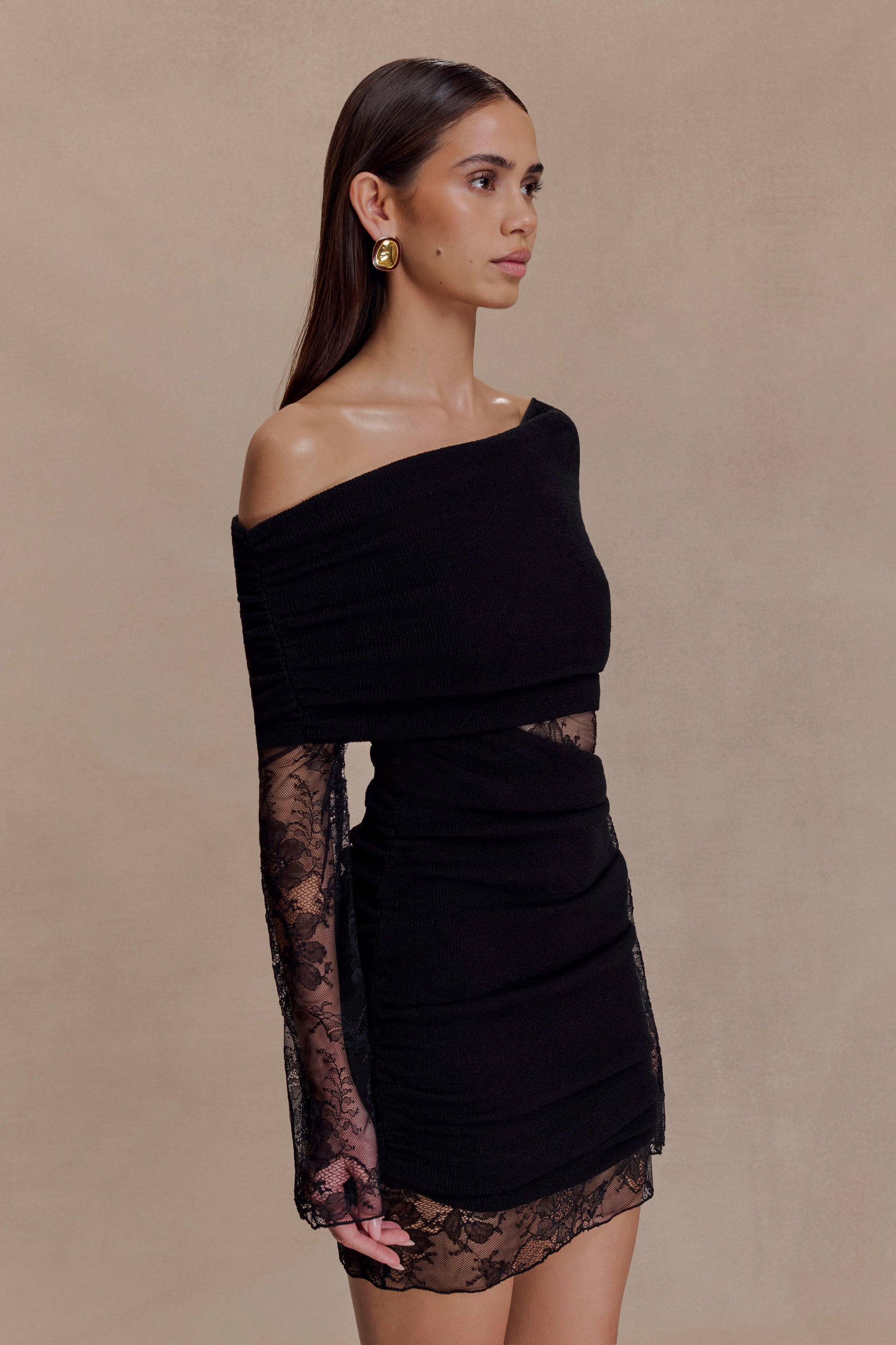 Luxie Lace Knit Mini Dress - Black #4