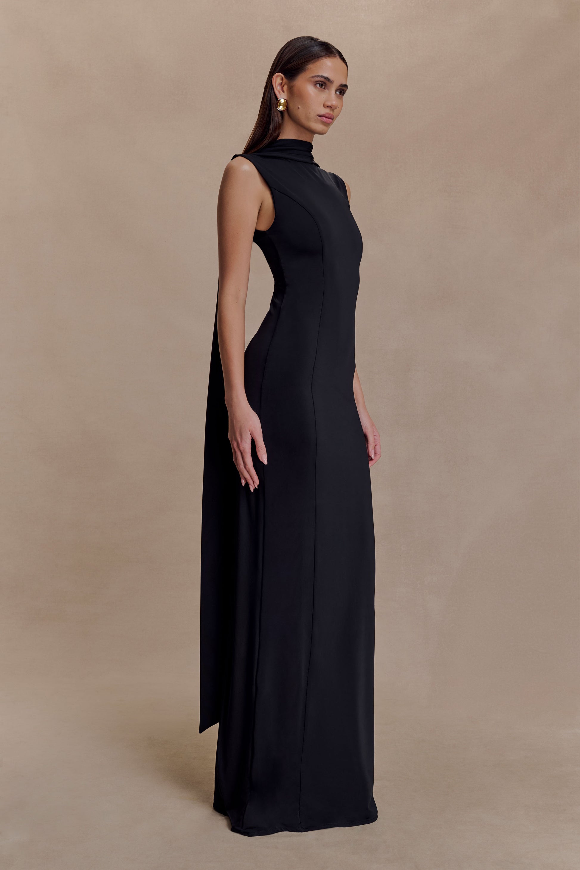 Wisteria Slinky Maxi Dress With Scarf - Black #4