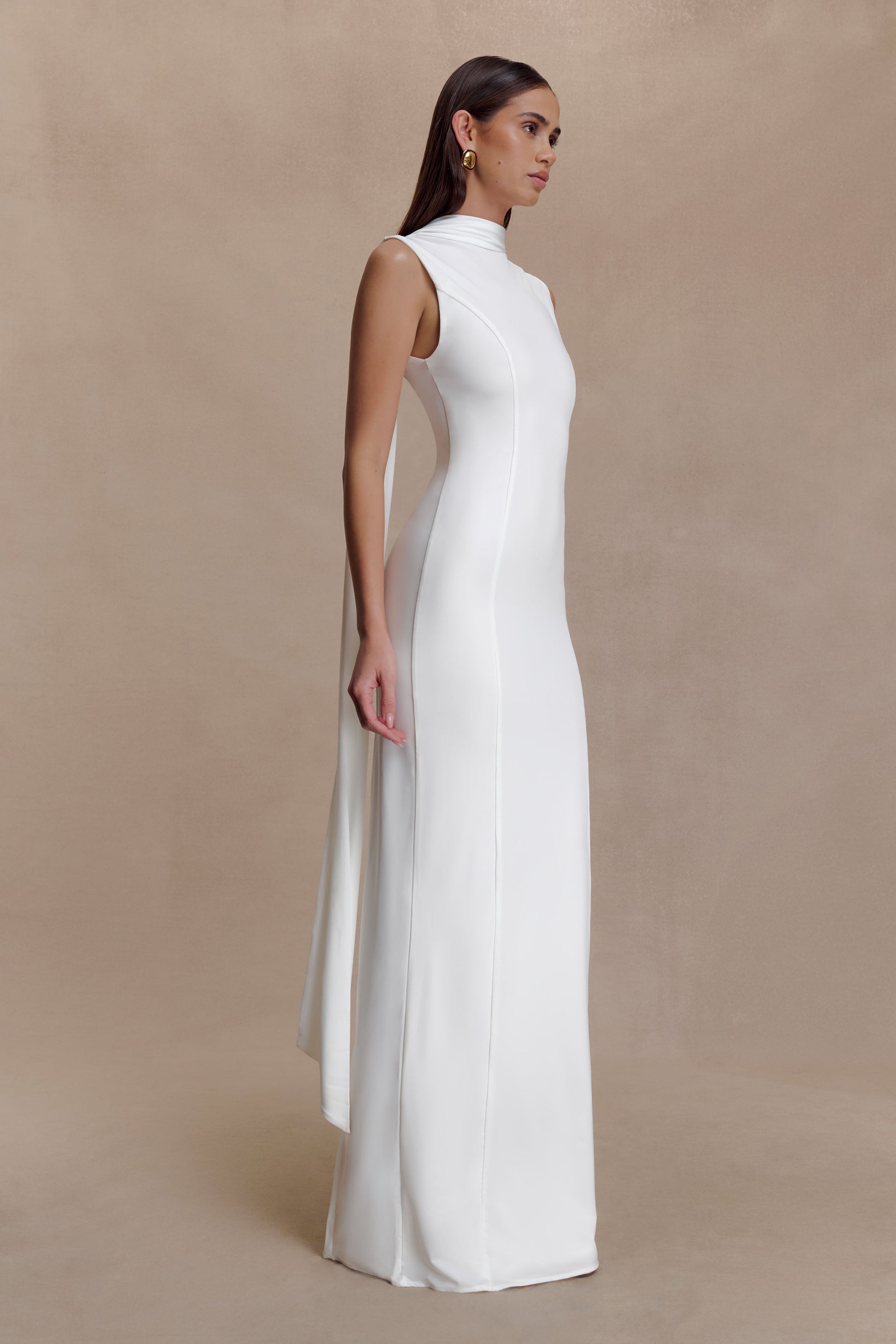 Wisteria Slinky Maxi Dress With Scarf - White #4