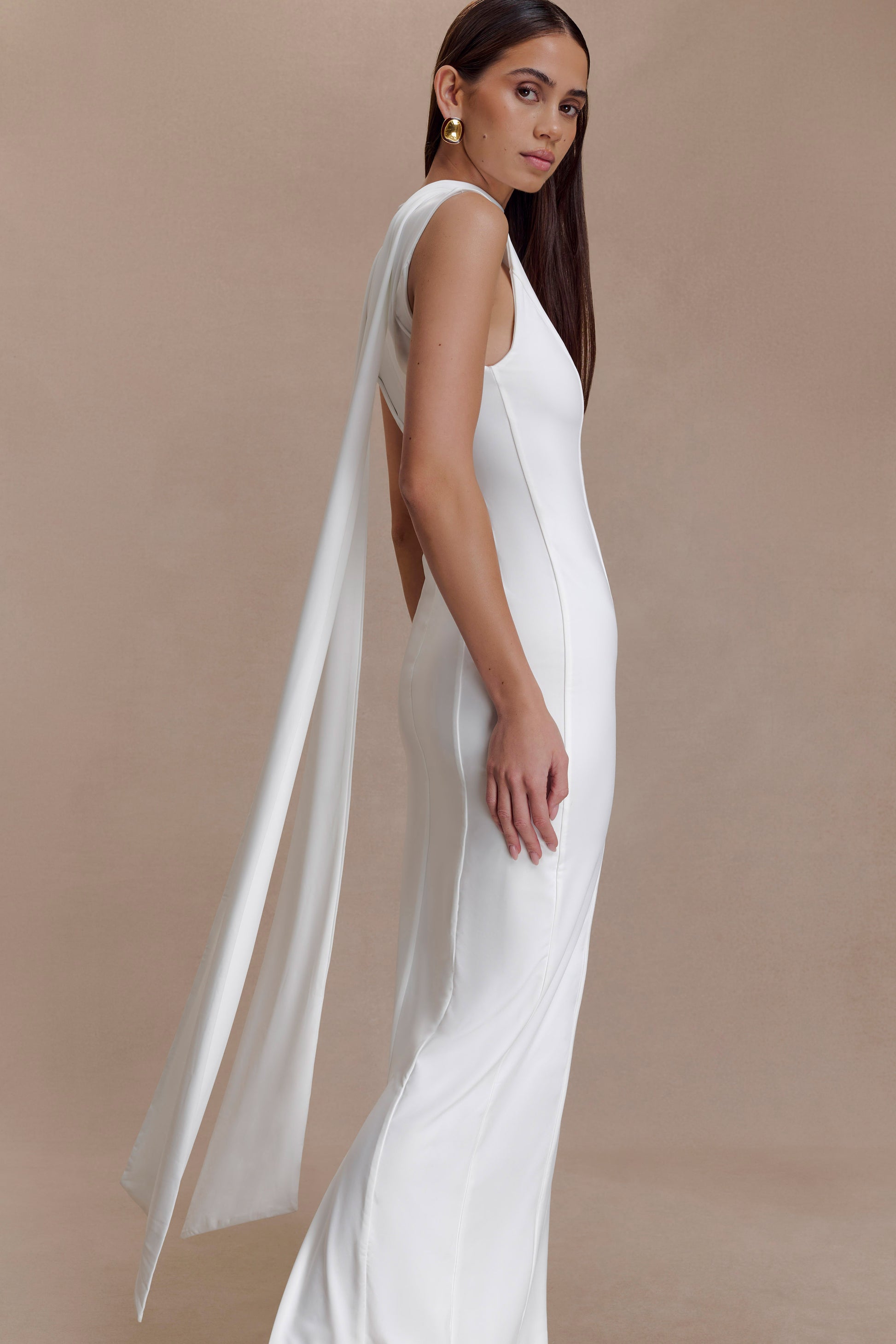 Wisteria Slinky Maxi Dress With Scarf - White #6