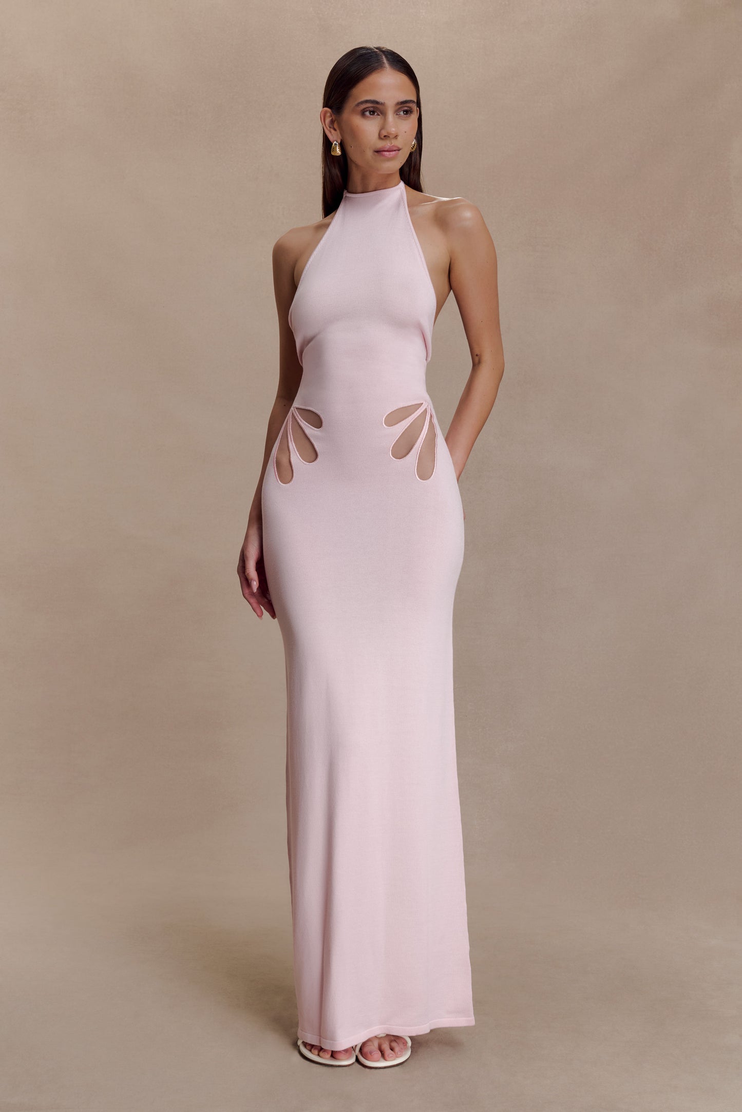 Brock Knit Halter Maxi Dress - Baby Pink