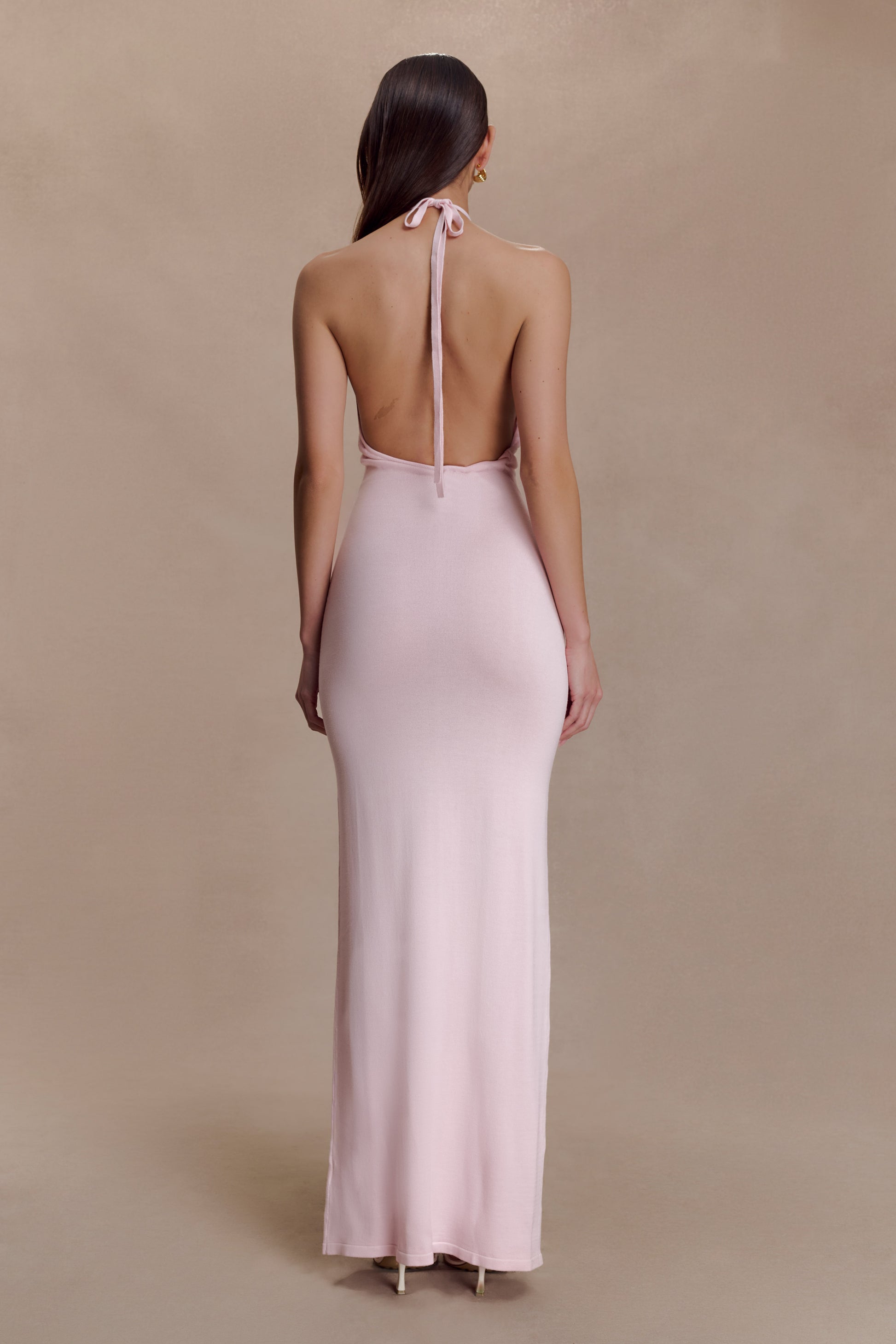 Brock Knit Halter Maxi Dress - Baby Pink | MESHKI Brock Knit Halter Maxi Dress - Baby Pink | MESHKI