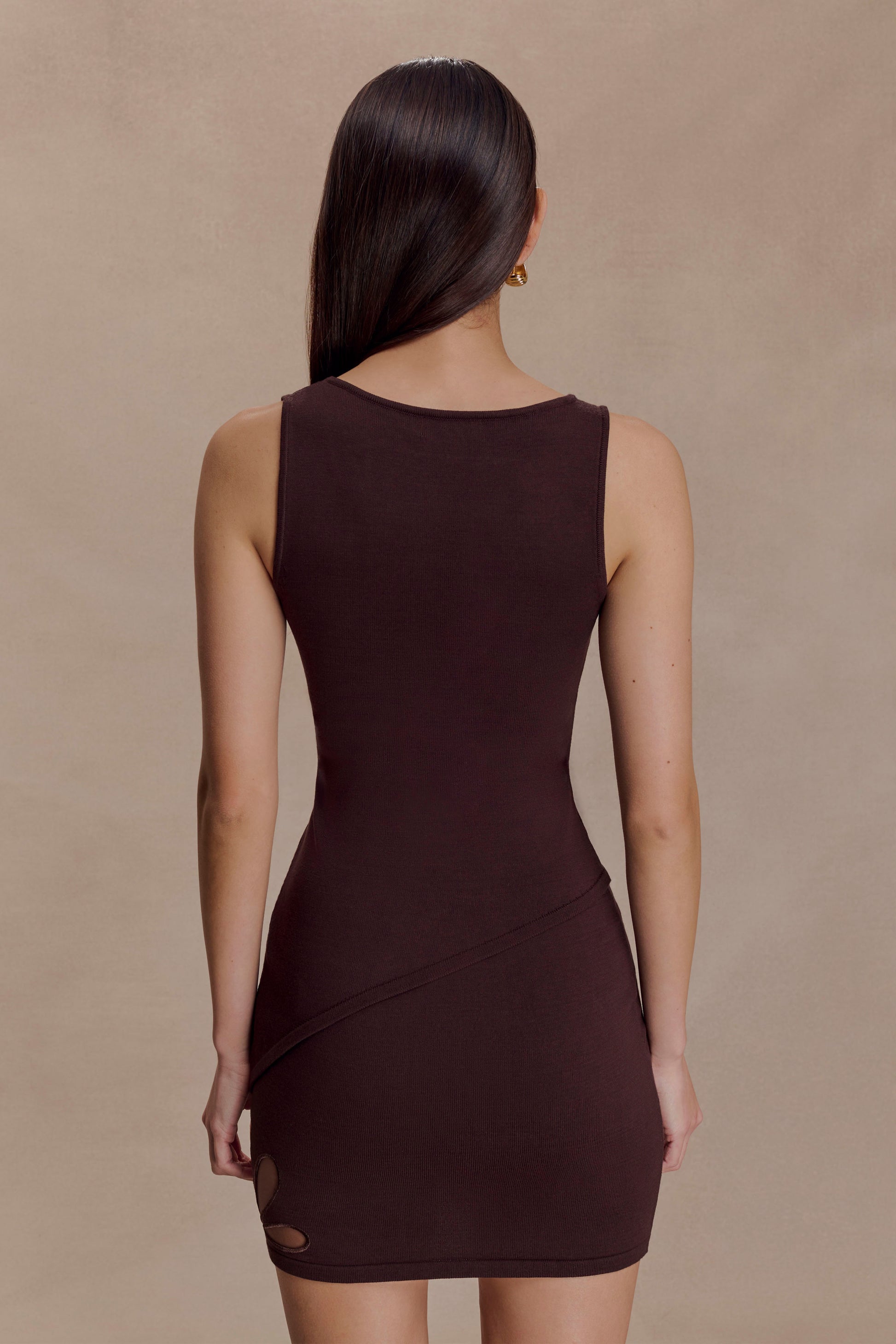 Brock Asymmetrical Neckline Knit Top - Dark Chocolate #2