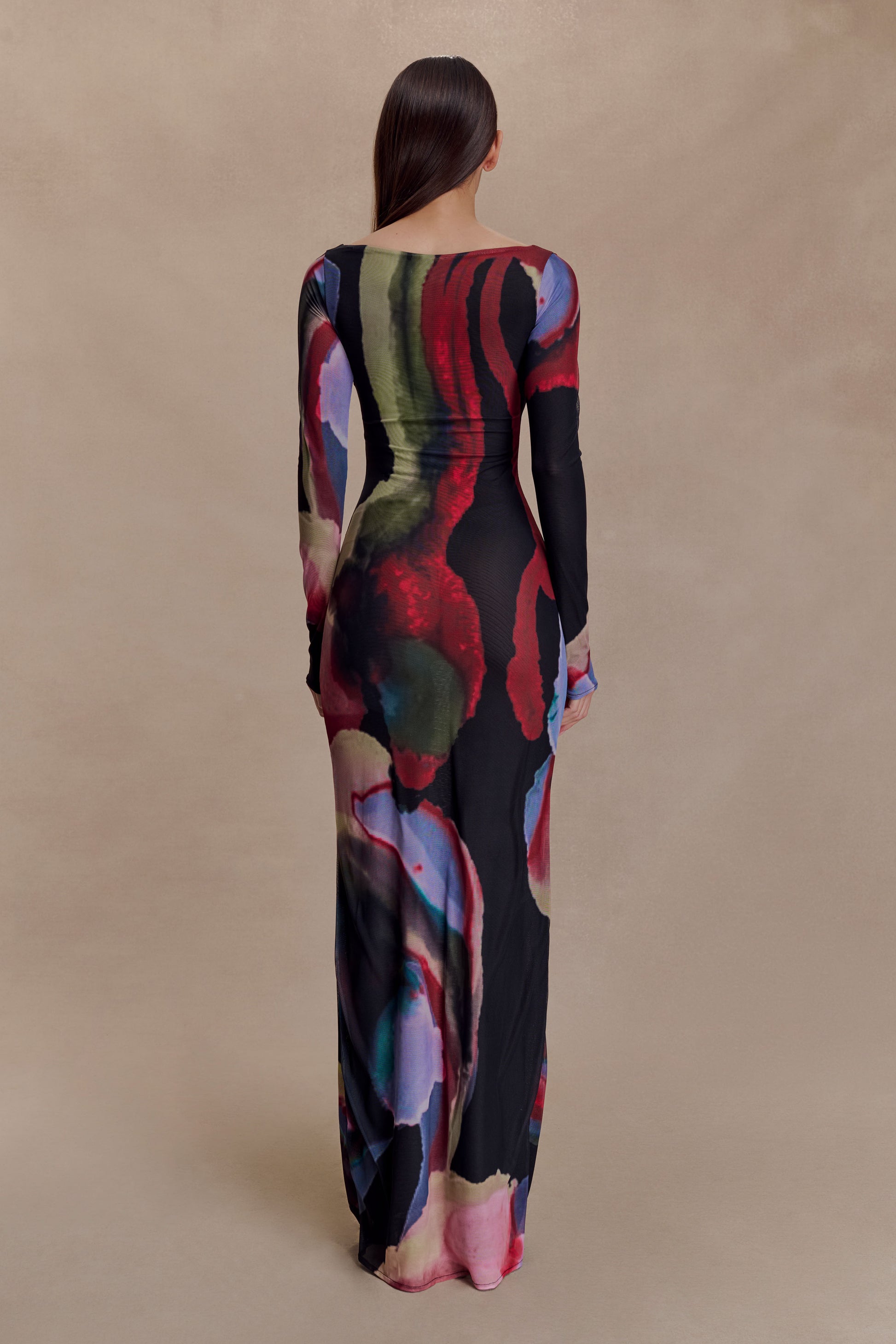 Soraya Long Sleeve Mesh Maxi Dress - Multi Fluid Reverie Print #2