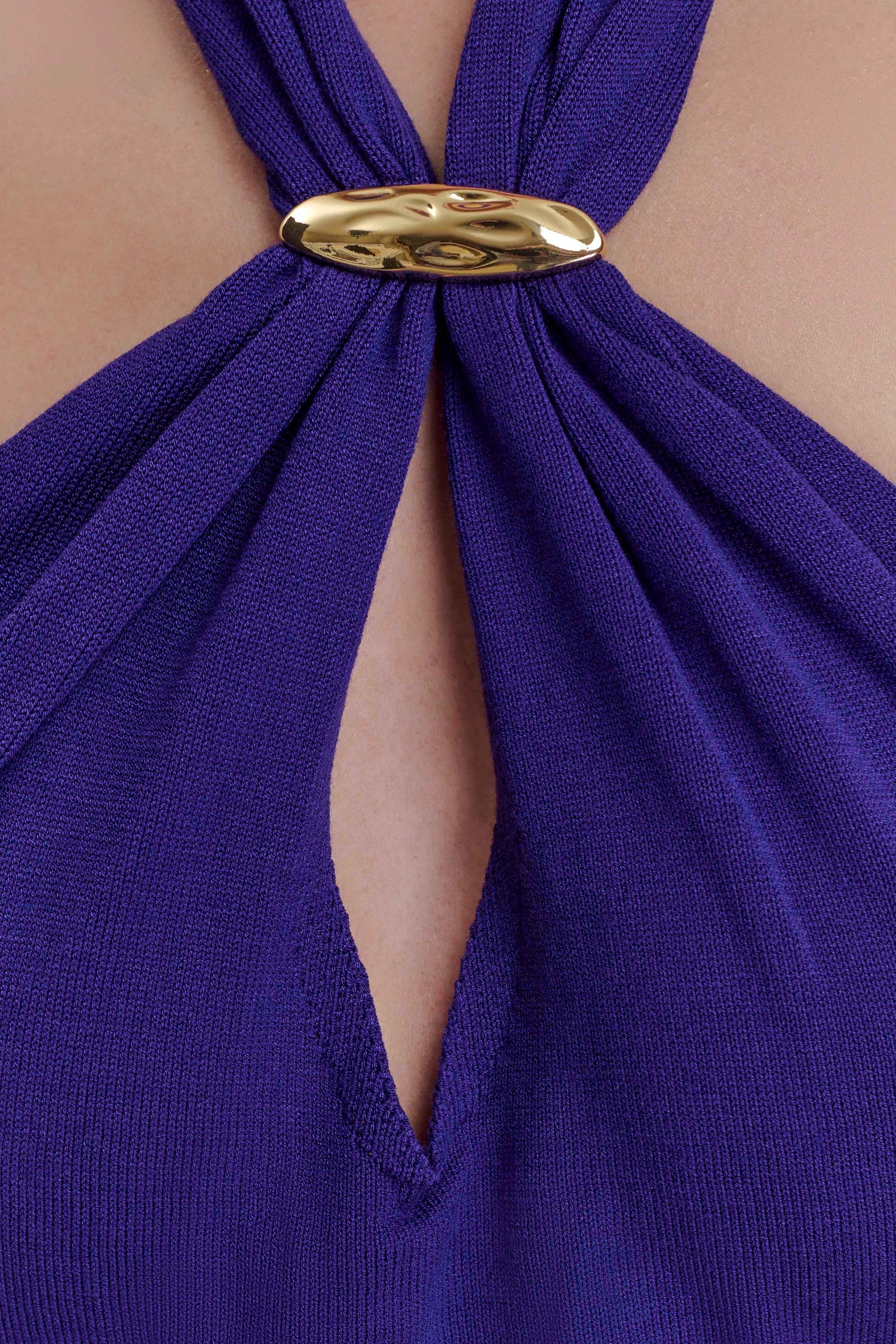 Ozias Halter Semi Sheer Knit Maxi Dress - Deep Purple #6