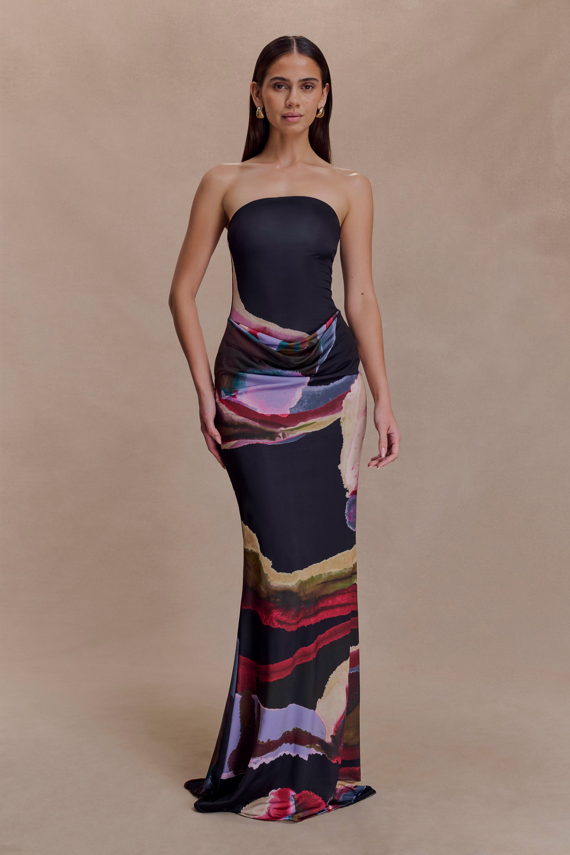 Madison Strapless Slinky Maxi Dress - Multi Fluid Reverie Print #5