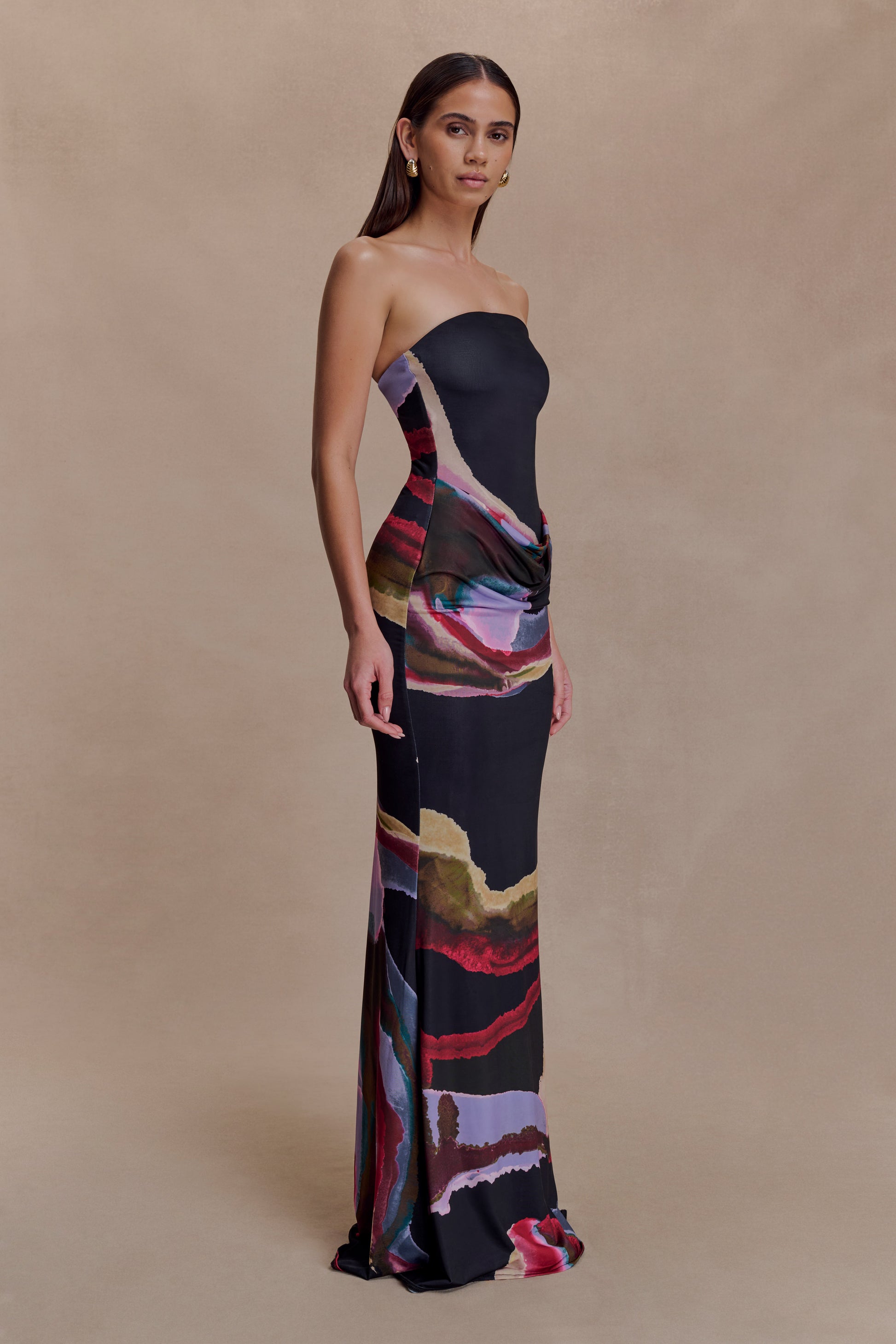 Madison Strapless Slinky Maxi Dress - Multi Fluid Reverie Print #4