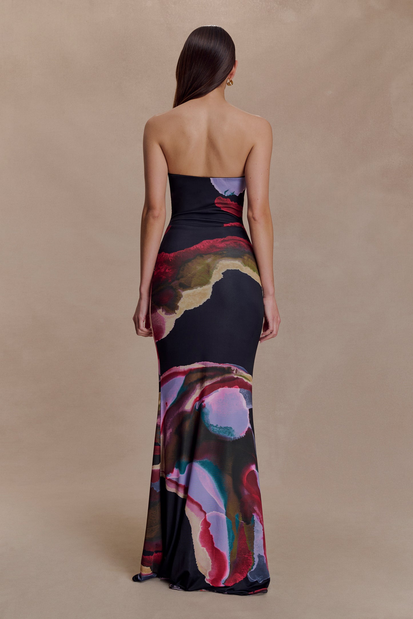 Madison Strapless Slinky Maxi Dress - Multi Fluid Reverie Print