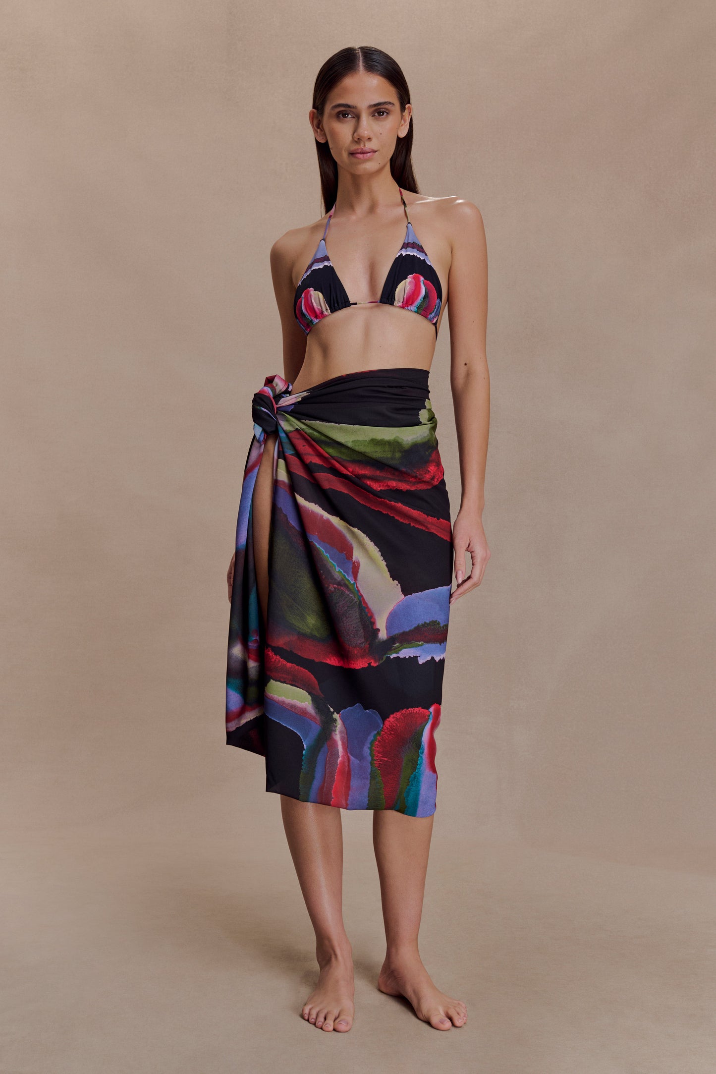 Evie Chiffon Sarong - Multi Fluid Reverie Print