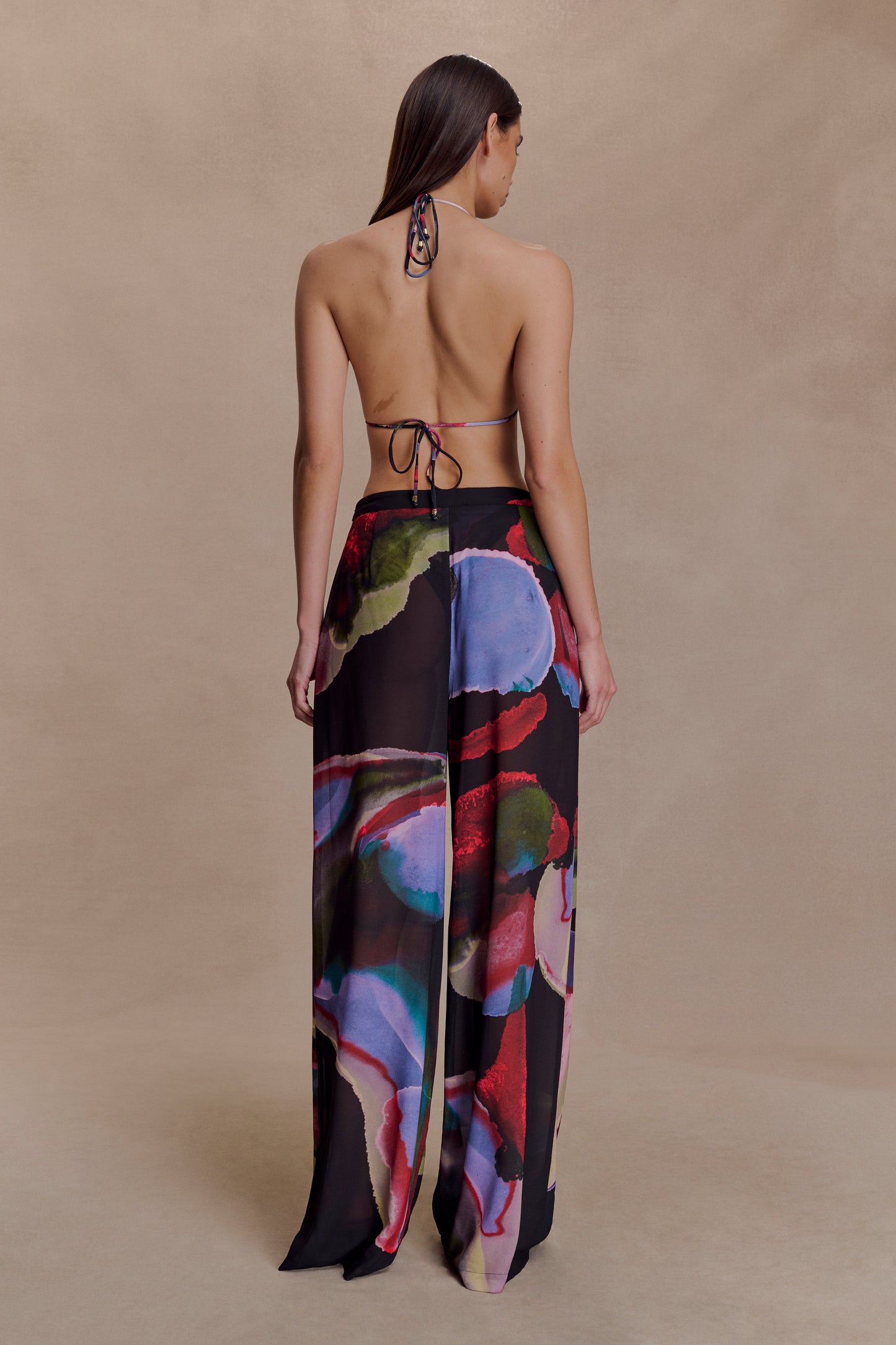 Rachel Chiffon Straight Leg Pants - Multi Fluid Reverie Print