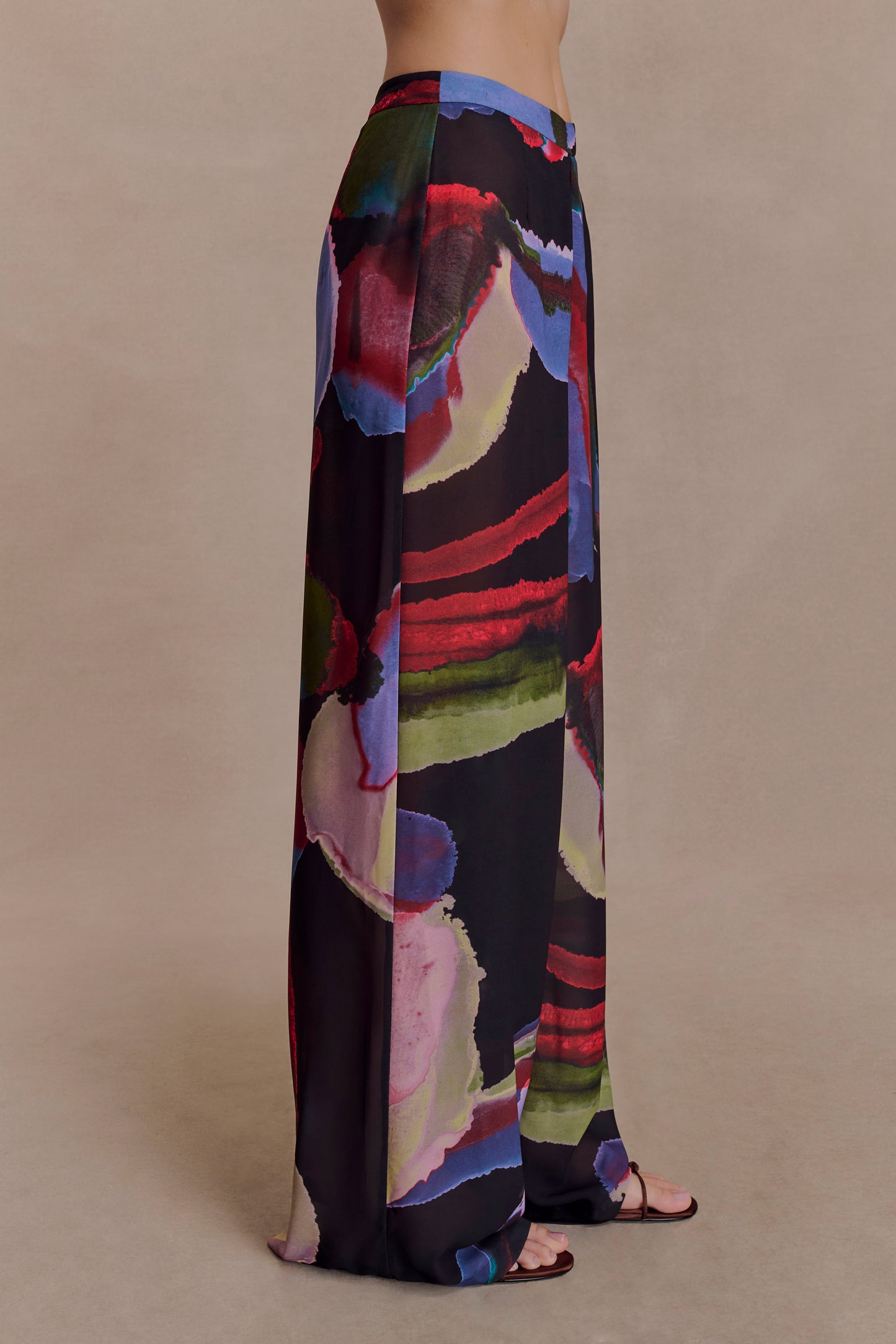 Rachel Chiffon Straight Leg Pants - Multi Fluid Reverie Print