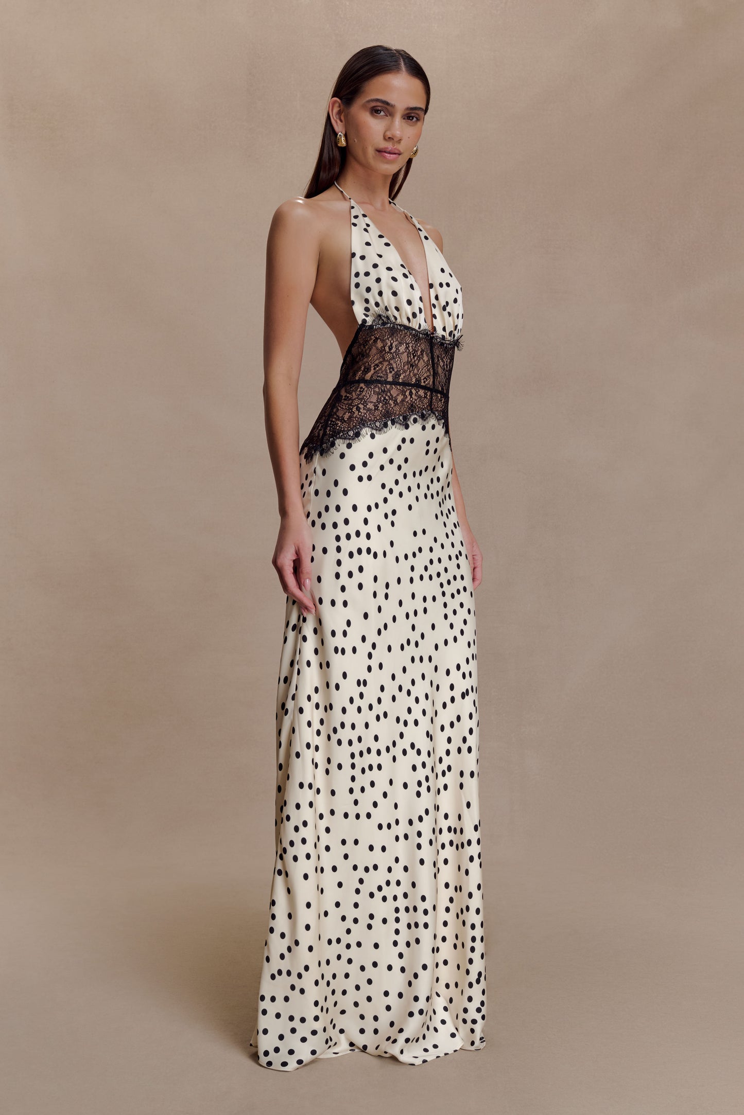 Dinah Lace And Satin Maxi Dress - Polkadot