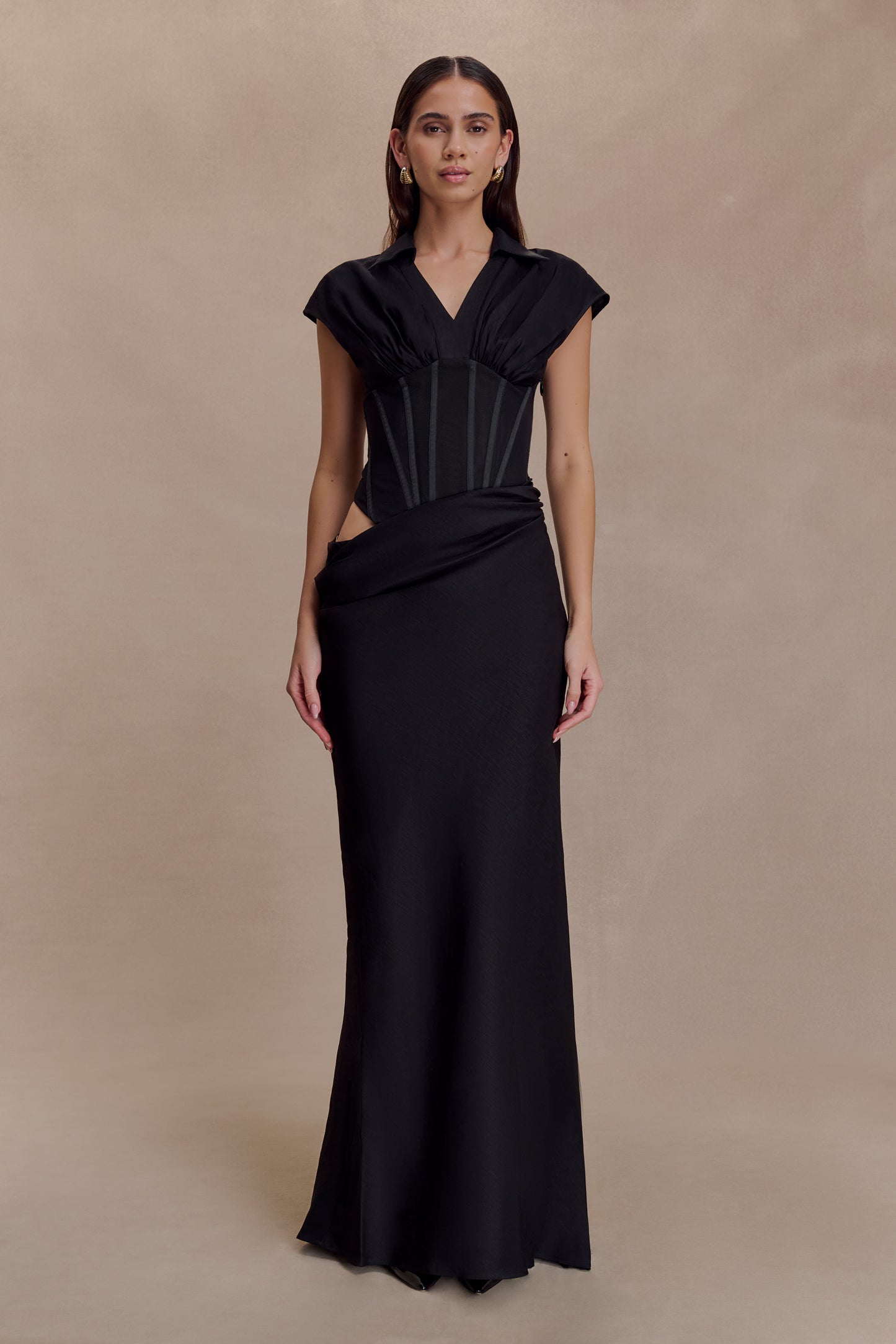 Saphira Shirt Corset Maxi Dress - Black