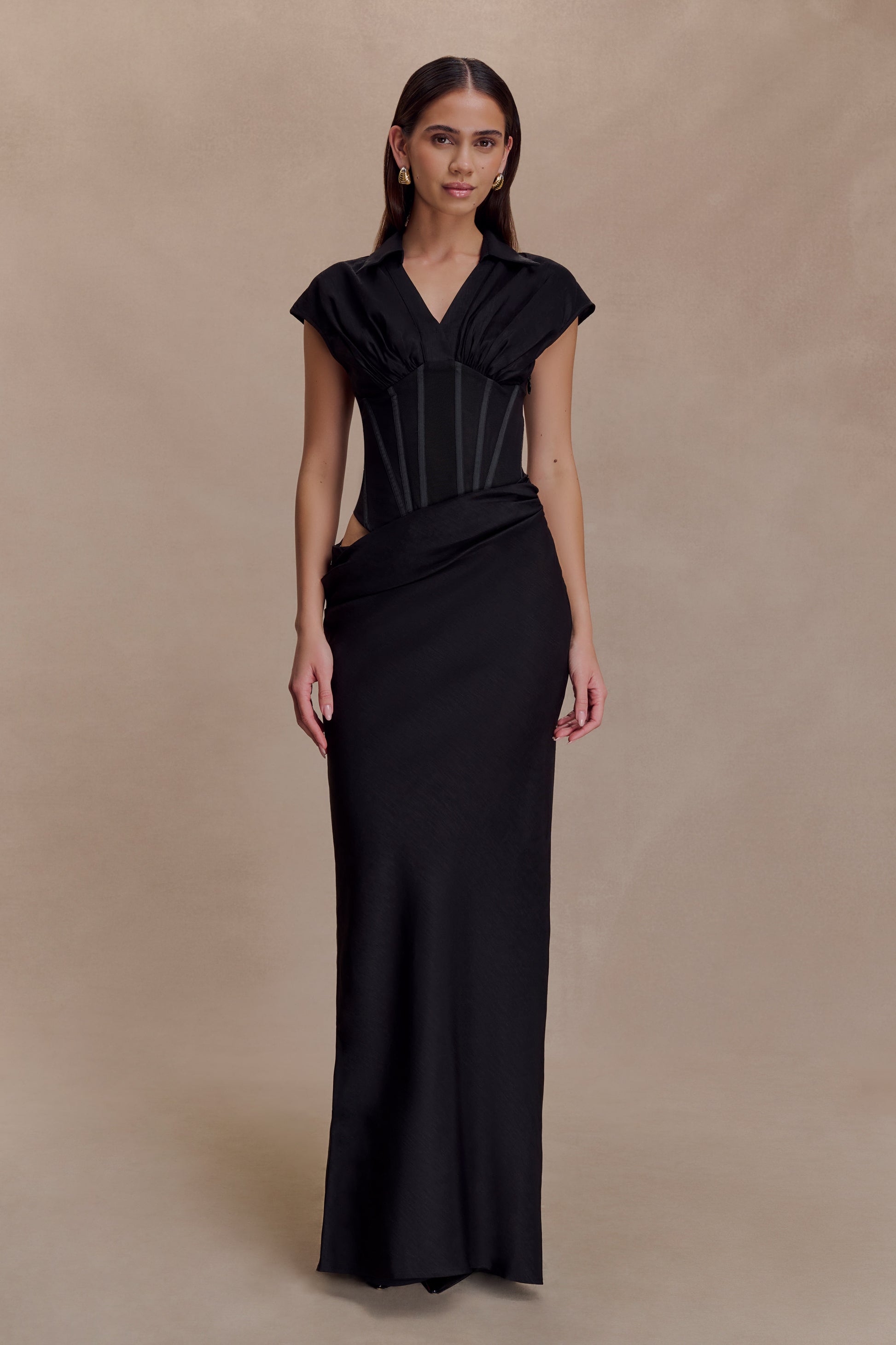 Saphira Shirt Corset Maxi Dress - Black #5