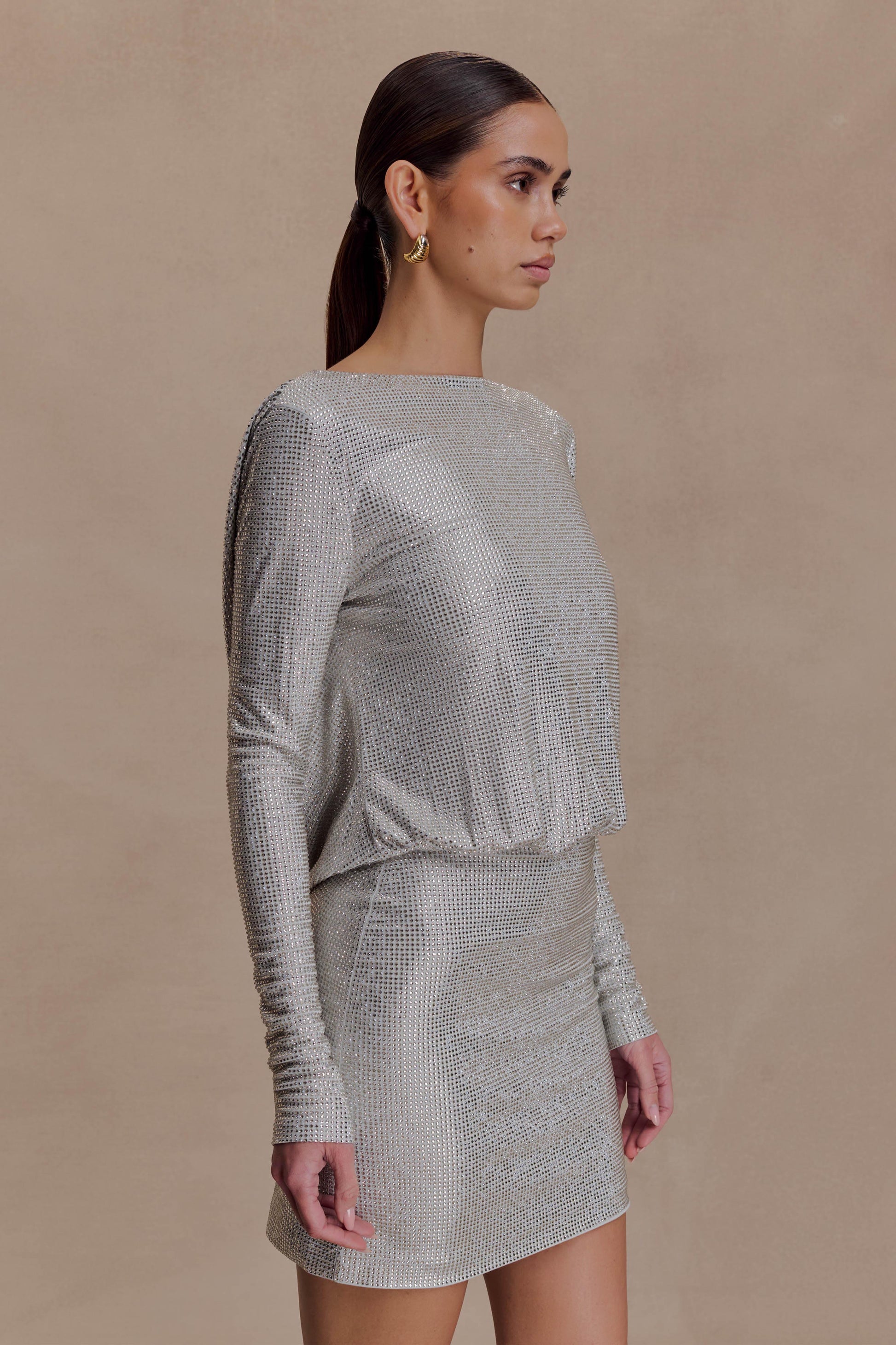 Darius Diamante Cowl Mini Dress - Silver #6