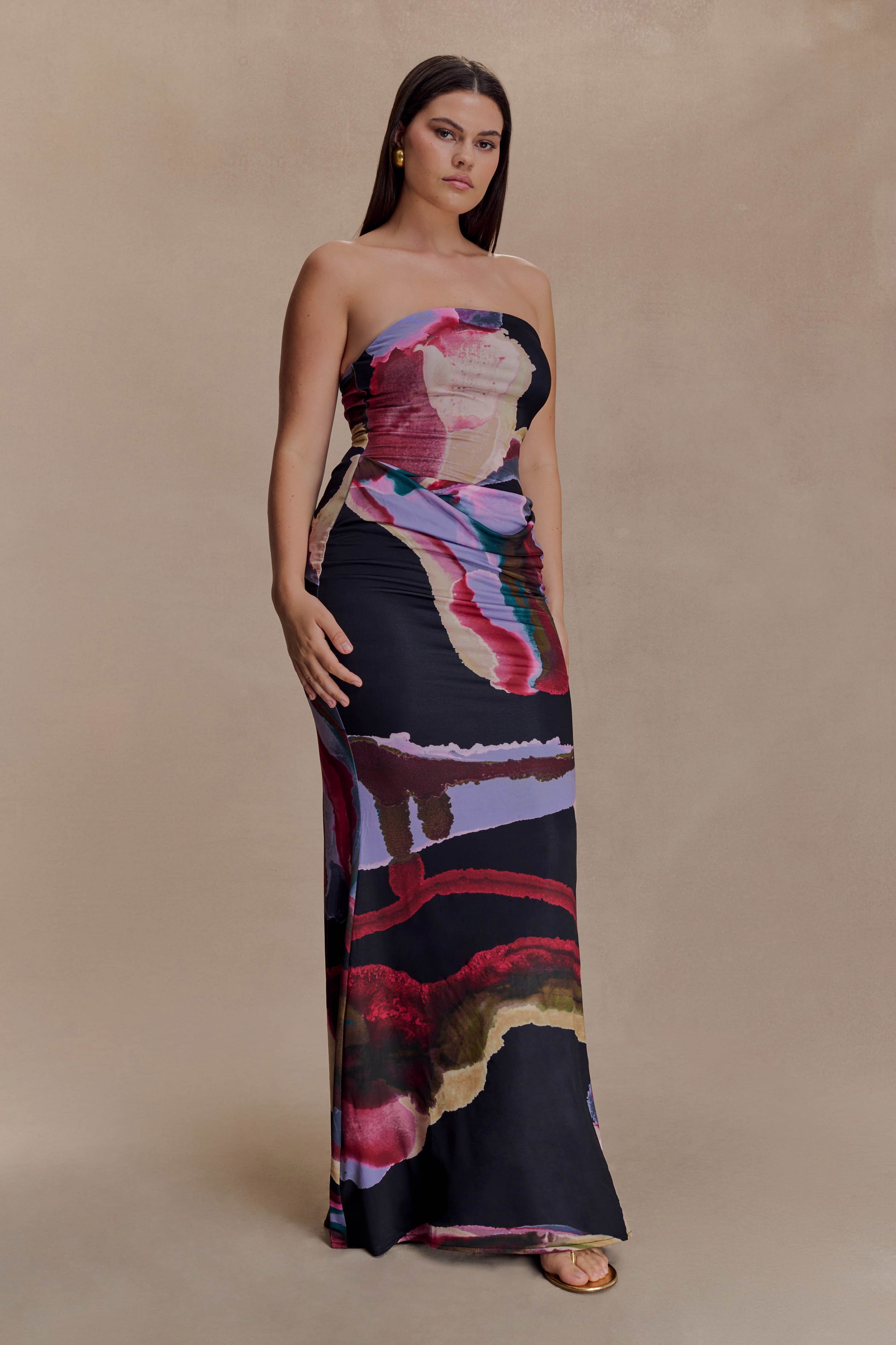 Madison Strapless Slinky Maxi Dress - Multi Fluid Reverie Print #7