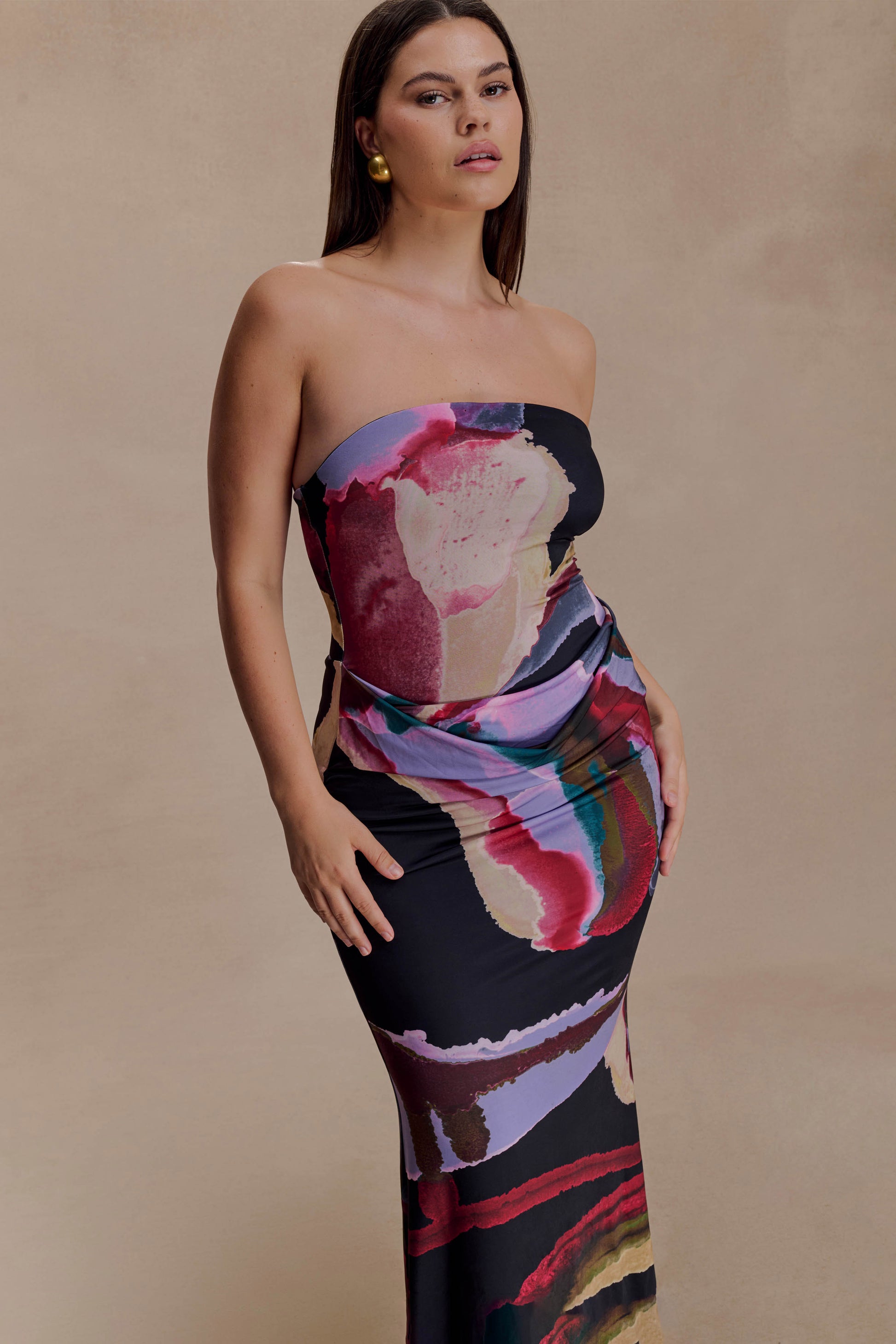 Madison Strapless Slinky Maxi Dress - Multi Fluid Reverie Print #8