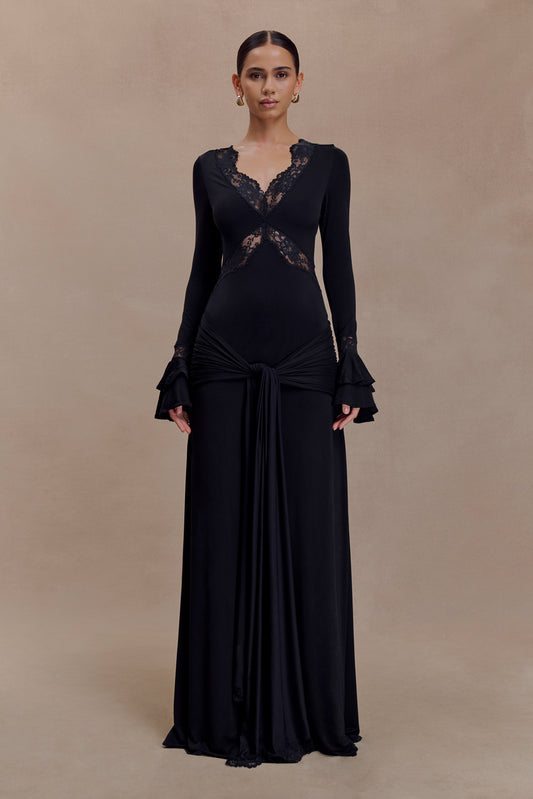 Electra Slinky Lace Maxi Dress - Black