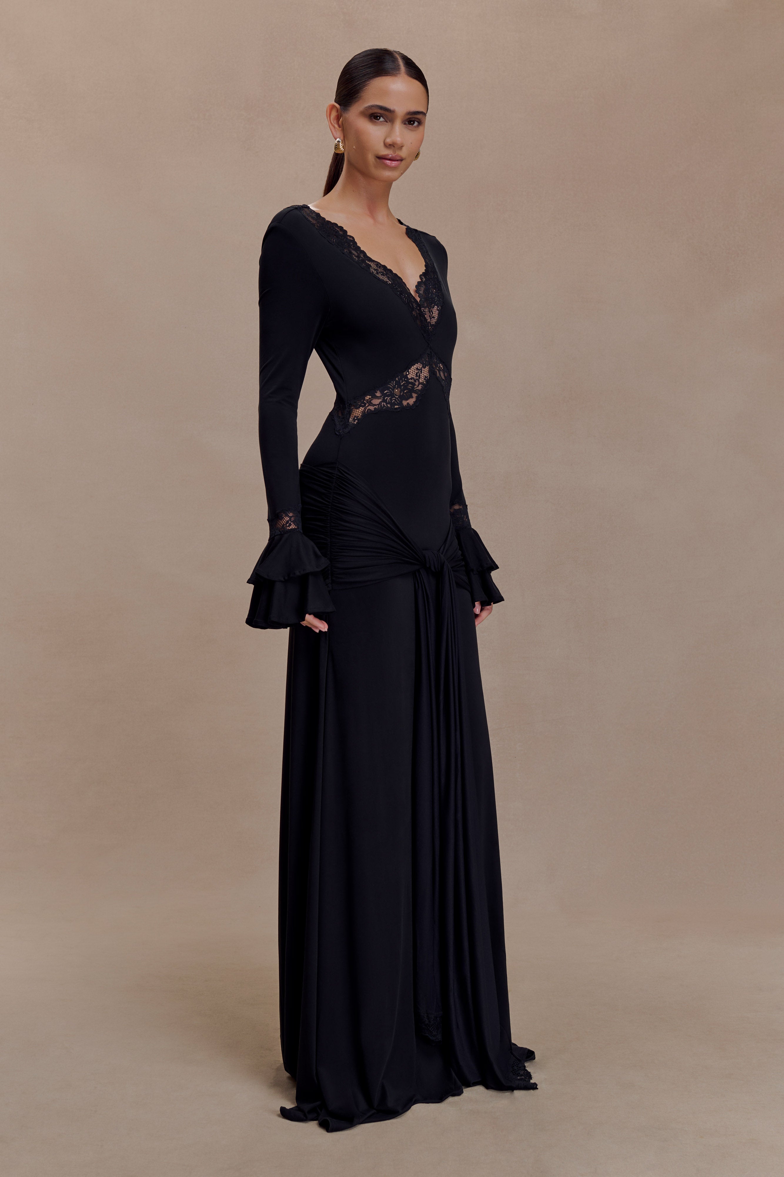 ワンピース Meshki Electra Slinky Lace Maxi Dress Electra Slinky Lace Maxi Dress - Black | MESHKI