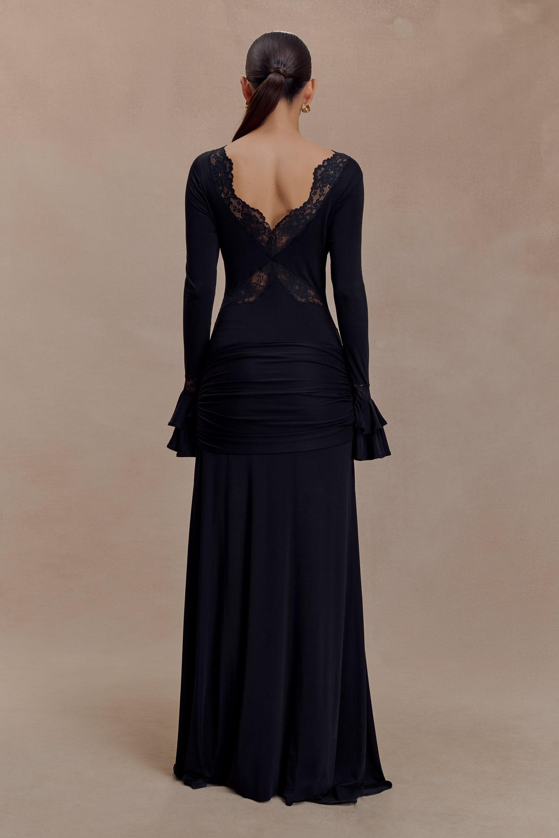 Electra Slinky Lace Maxi Dress - Black #2