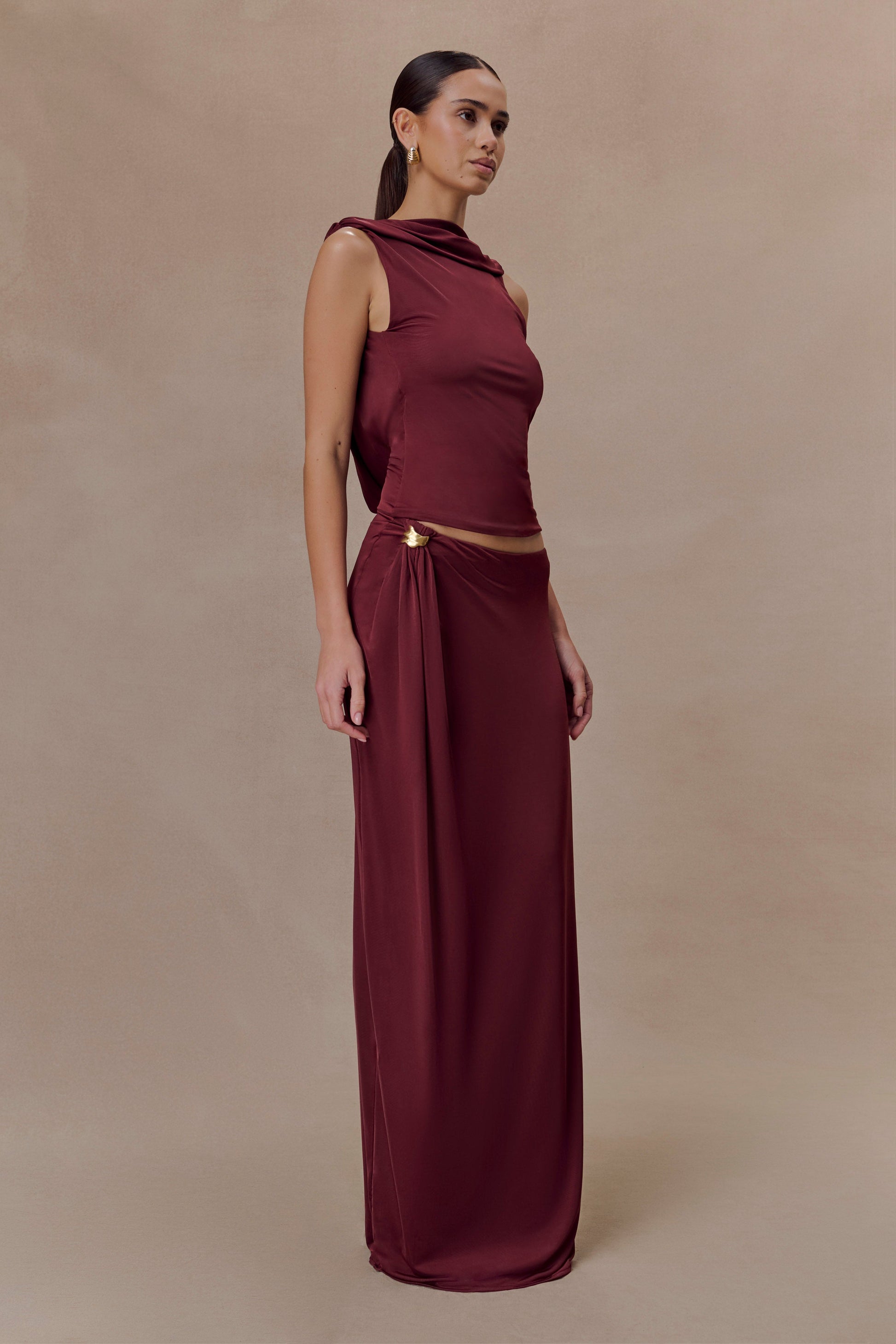 Bridget Slinky Maxi Skirt With Hardware - Burgundy #3