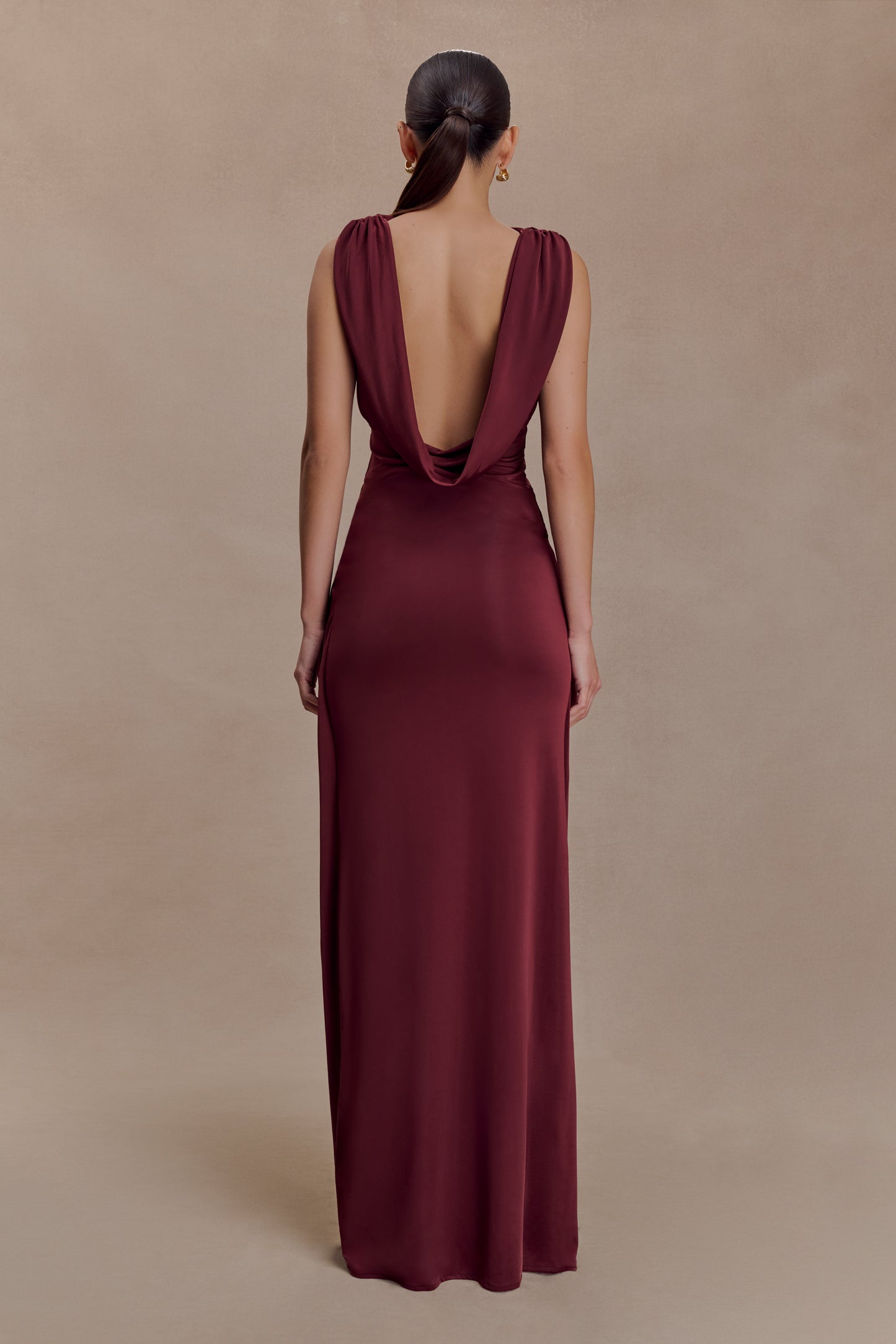 Bridget Slinky Maxi Skirt With Hardware - Burgundy